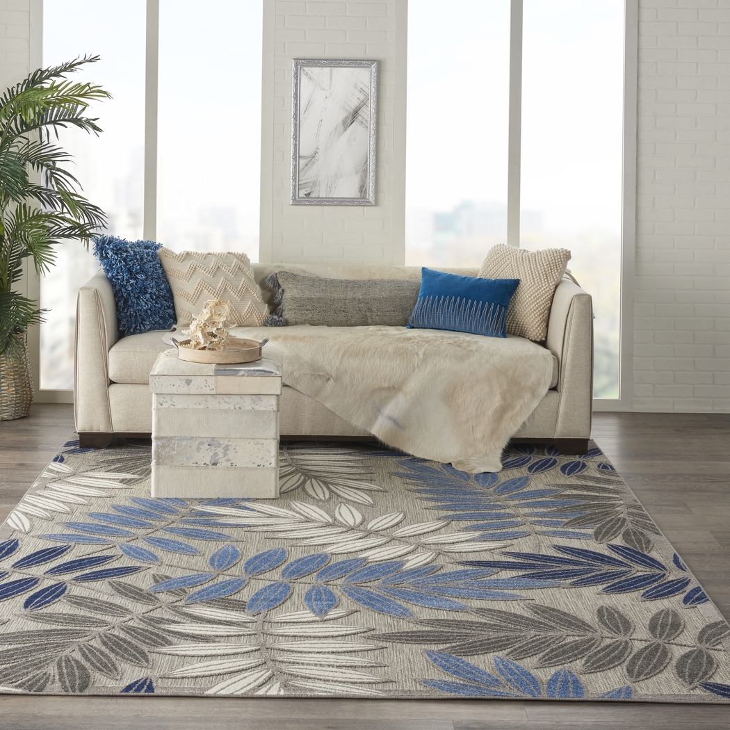 Krisiel Gray/Blue 7'10 x 10'6 Indoor/Outdoor Rug - Thumbnail - Image 4