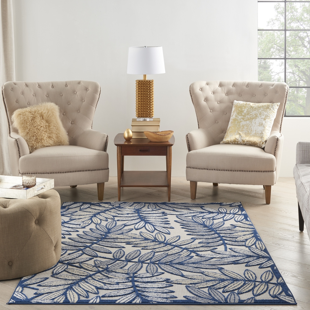 Krisiel Ivory/Navy 5'3 x 7'5 Indoor/Outdoor Rug - Thumbnail - Image 3