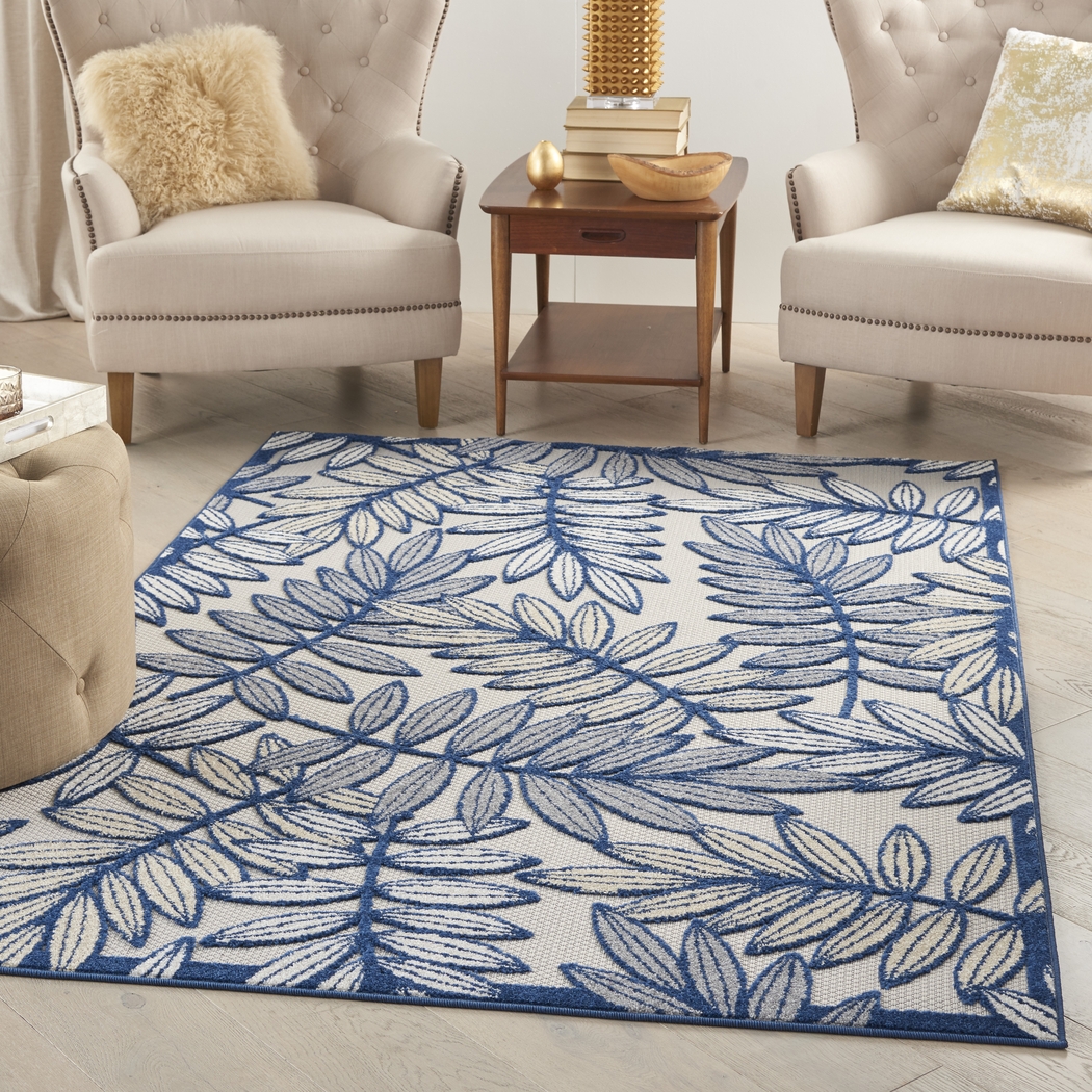 Krisiel Ivory/Navy 5'3 x 7'5 Indoor/Outdoor Rug - Thumbnail - Image 4