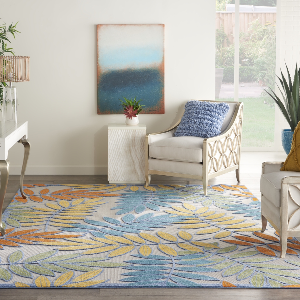 Krisiel Ivory/Multi 7'10 x 10'6 Indoor/Outdoor Rug - Thumbnail - Image 3