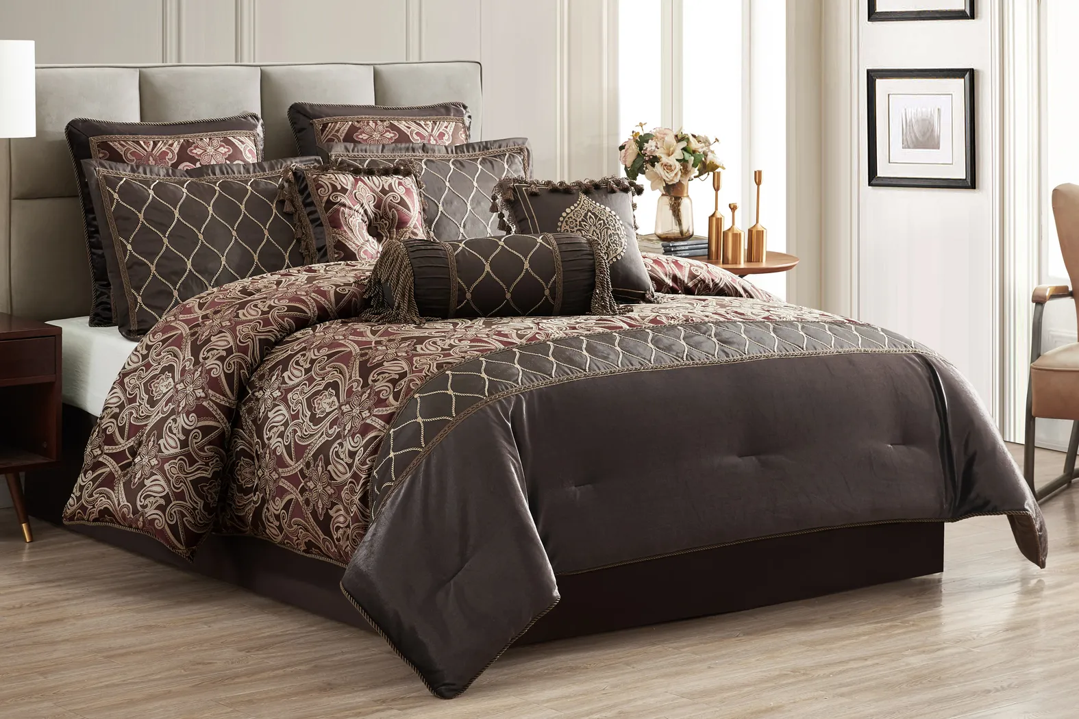 Krohn Espresso 9 Pc Queen Comforter Set - Thumbnail - Image 1