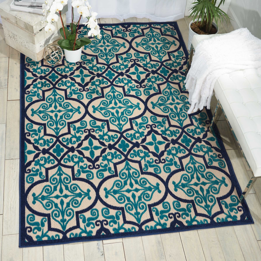Kyrah Navy 5' x 8' Indoor/Outdoor Rug - Thumbnail - Image 4