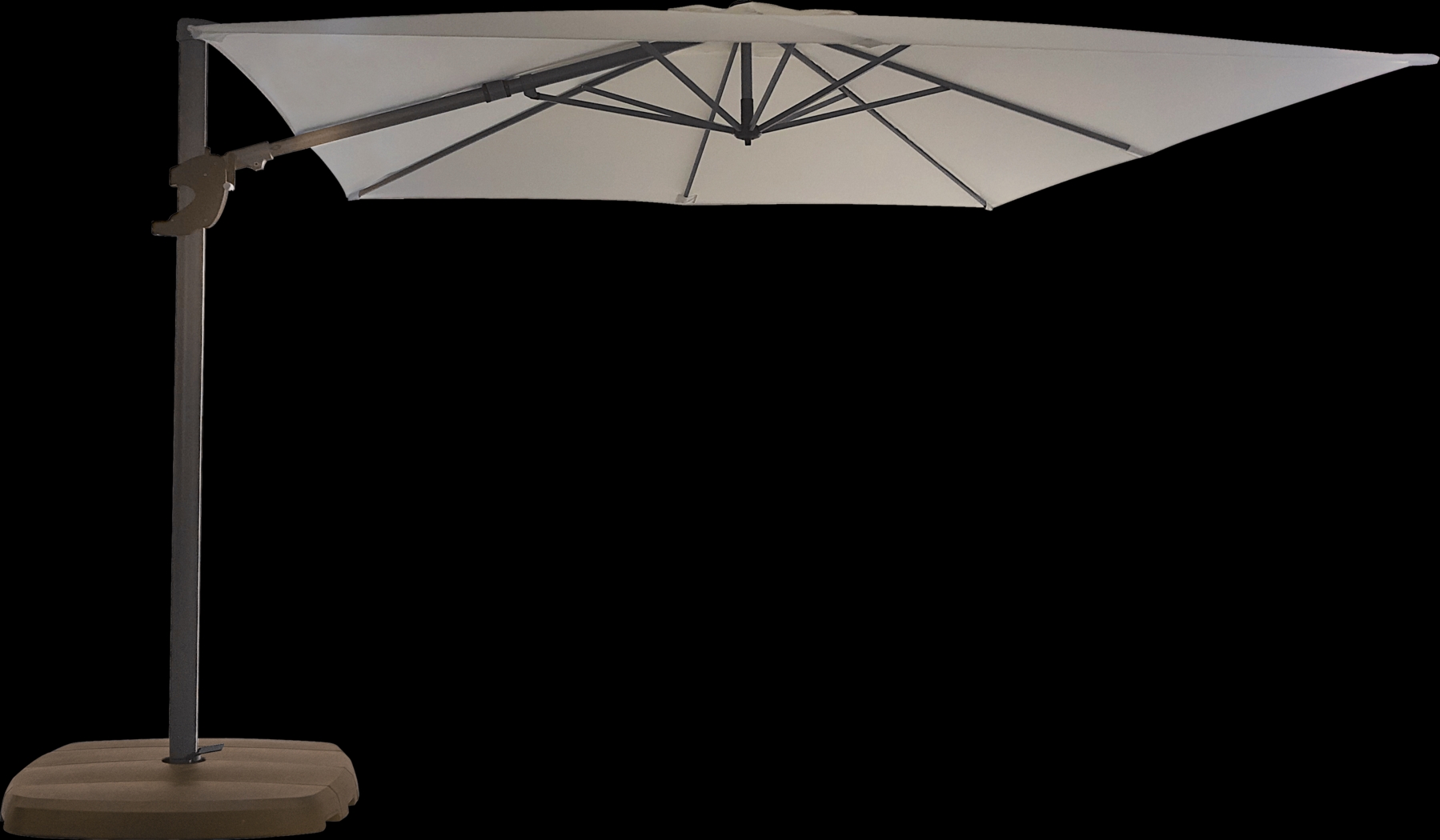 La Mesa Cove 10' Square Flax Outdoor Cantilever Umbrella with Base and Stand - Thumbnail - Image 1