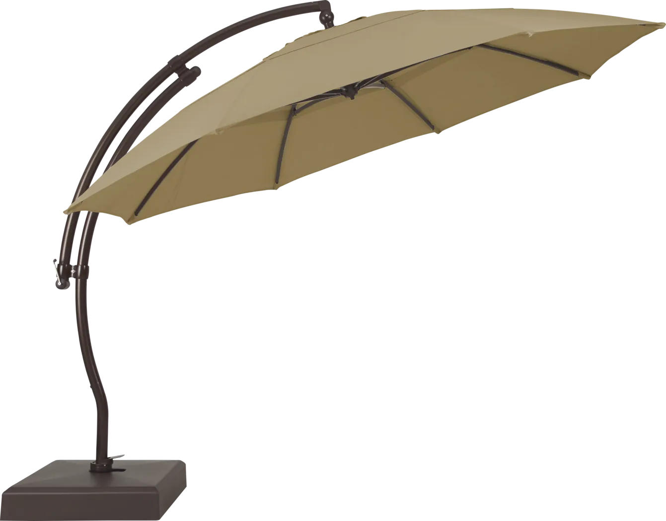 La Mesa Cove 13' Heather Beige Outdoor Curve Cantilever Umbrella with Base with Drumlin Vega Light - Thumbnail - Image 2
