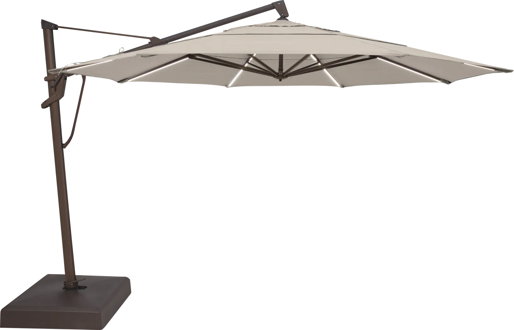 La Mesa Cove 13' Octagon Flax Outdoor Lighted Cantilever Umbrella with Base and Battery - Thumbnail - Image 1