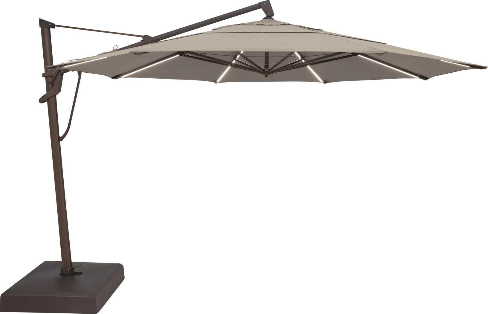 La Mesa Cove 13' Octagon Heather Beige Outdoor Lighted Cantilever Umbrella with Base and Battery - Thumbnail - Image 1
