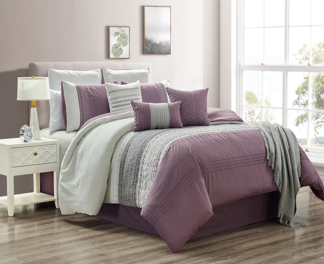 Lacia Plum 10 Pc Queen Comforter Set - Thumbnail - Image 1