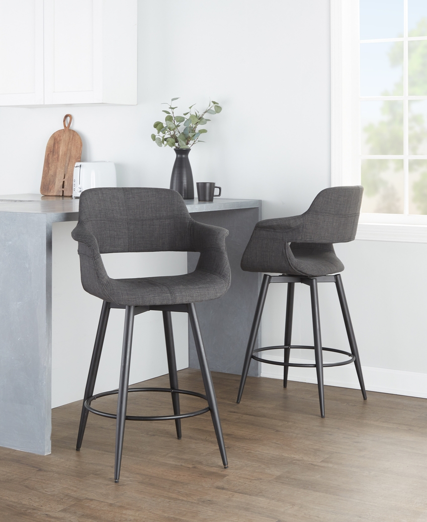 Lafanette II Charcoal Swivel Counter Height Stool, Set of 2 - Thumbnail - Image 2