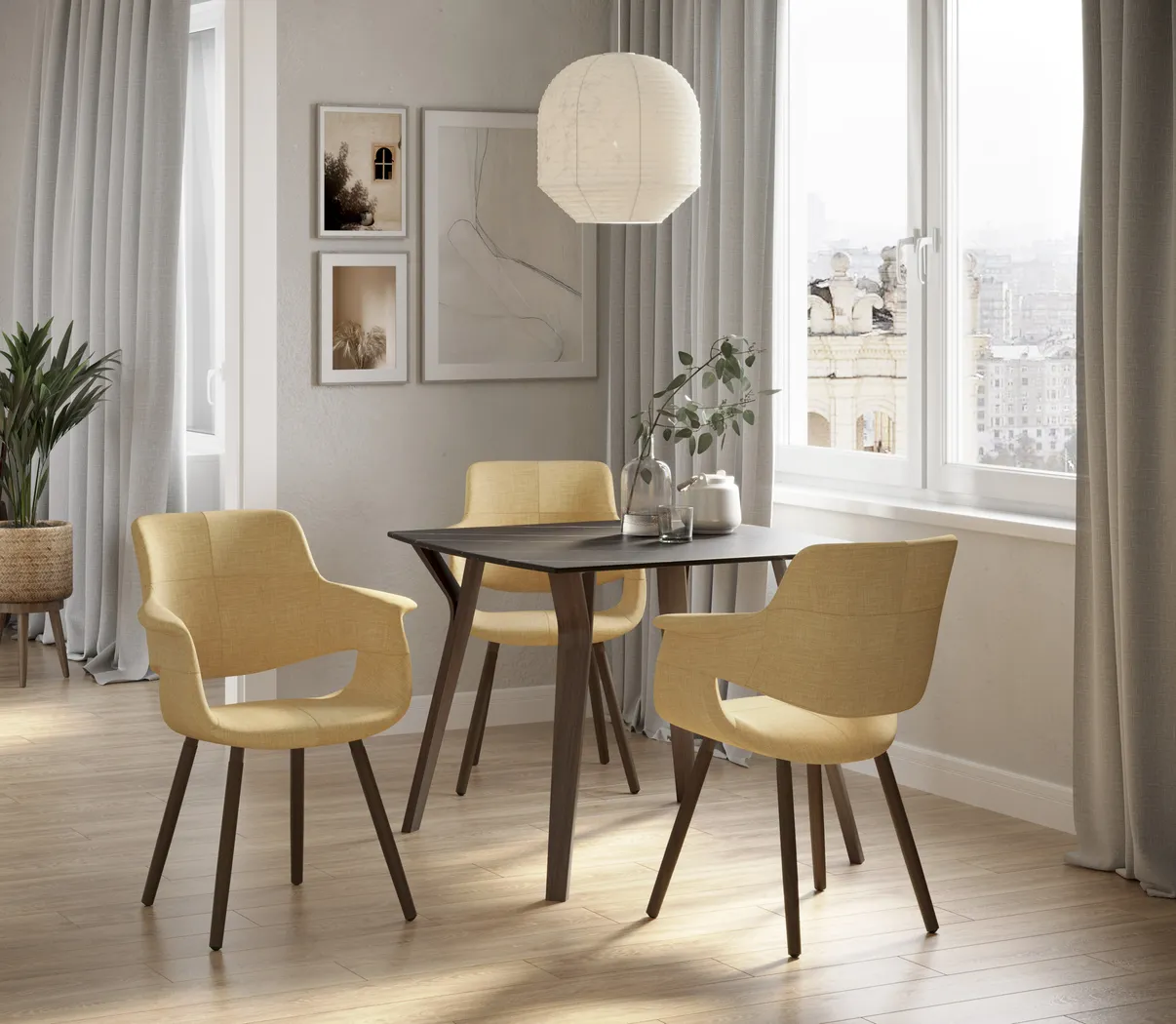 Lafanette IV Yellow Arm Chair, Set of 2 - Thumbnail - Image 2