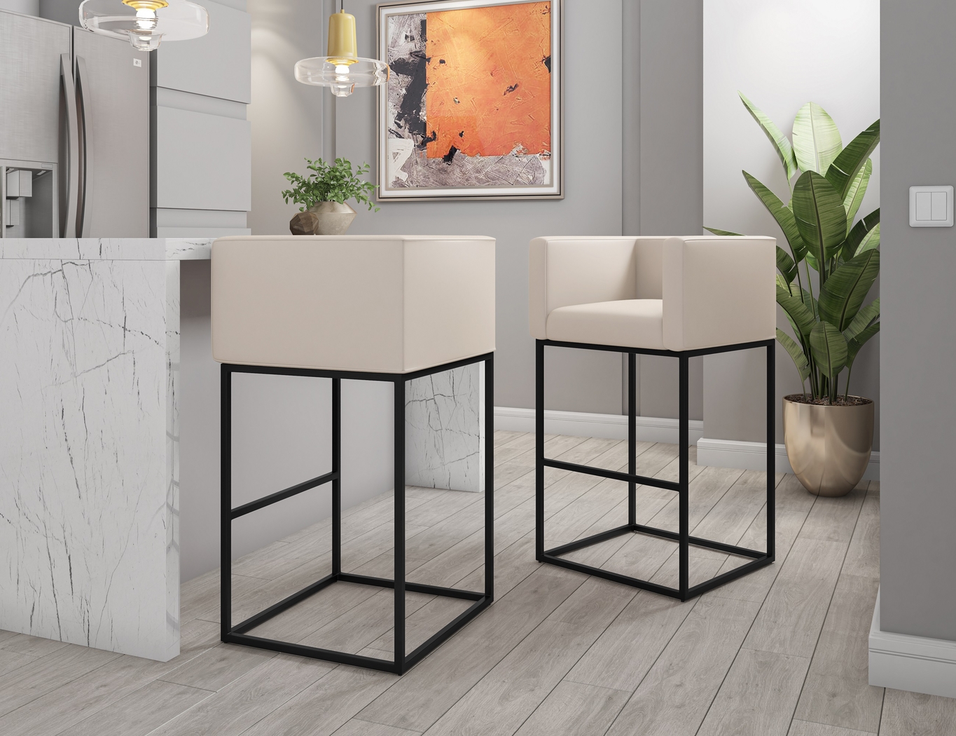 Lafbery Beige Barstool - Thumbnail - Image 6