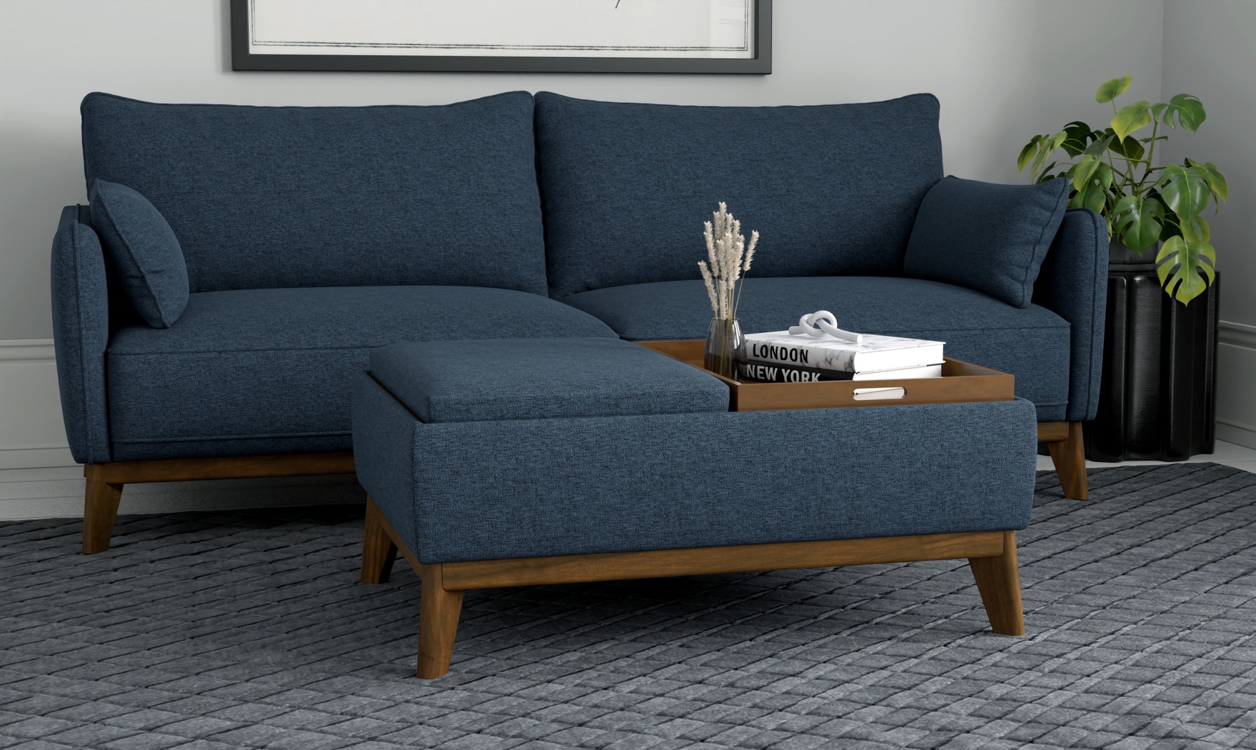 Laffitte Blue Ottoman - Thumbnail - Image 2