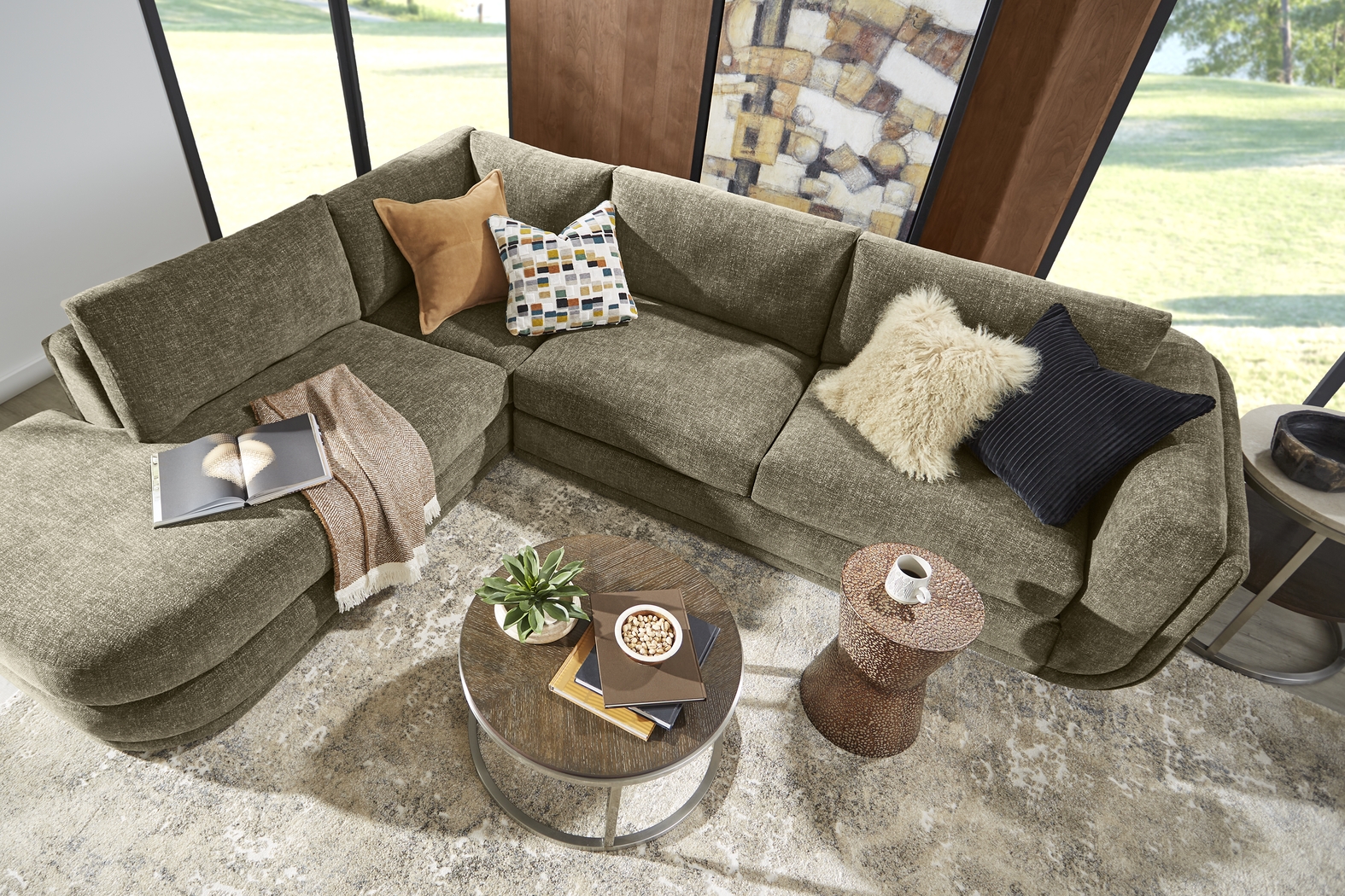 Laguna Hills Olive 5 Pc Sectional Living Room - Thumbnail - Image 3