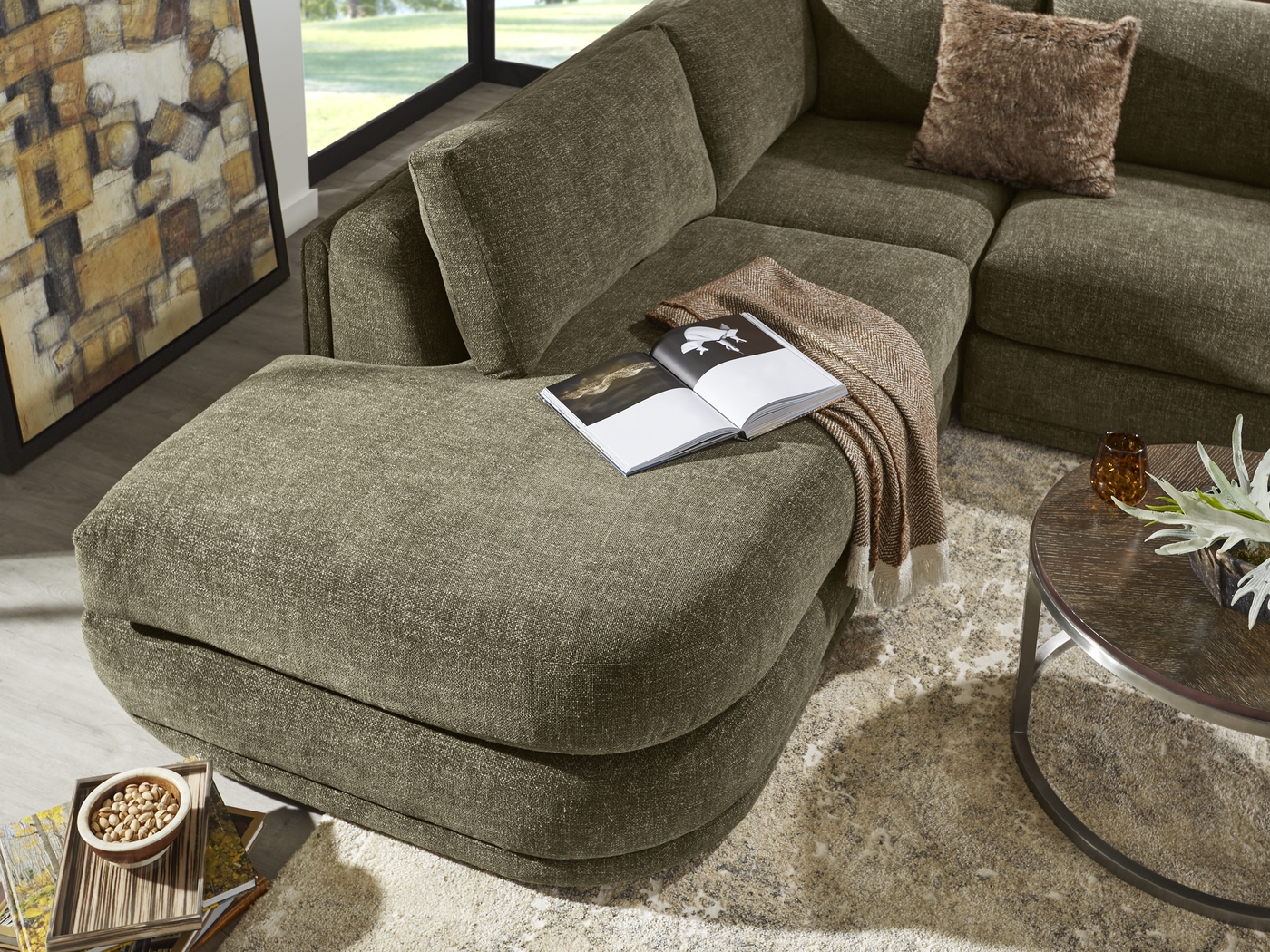 Laguna Hills Olive 5 Pc Sectional Living Room - Thumbnail - Image 5