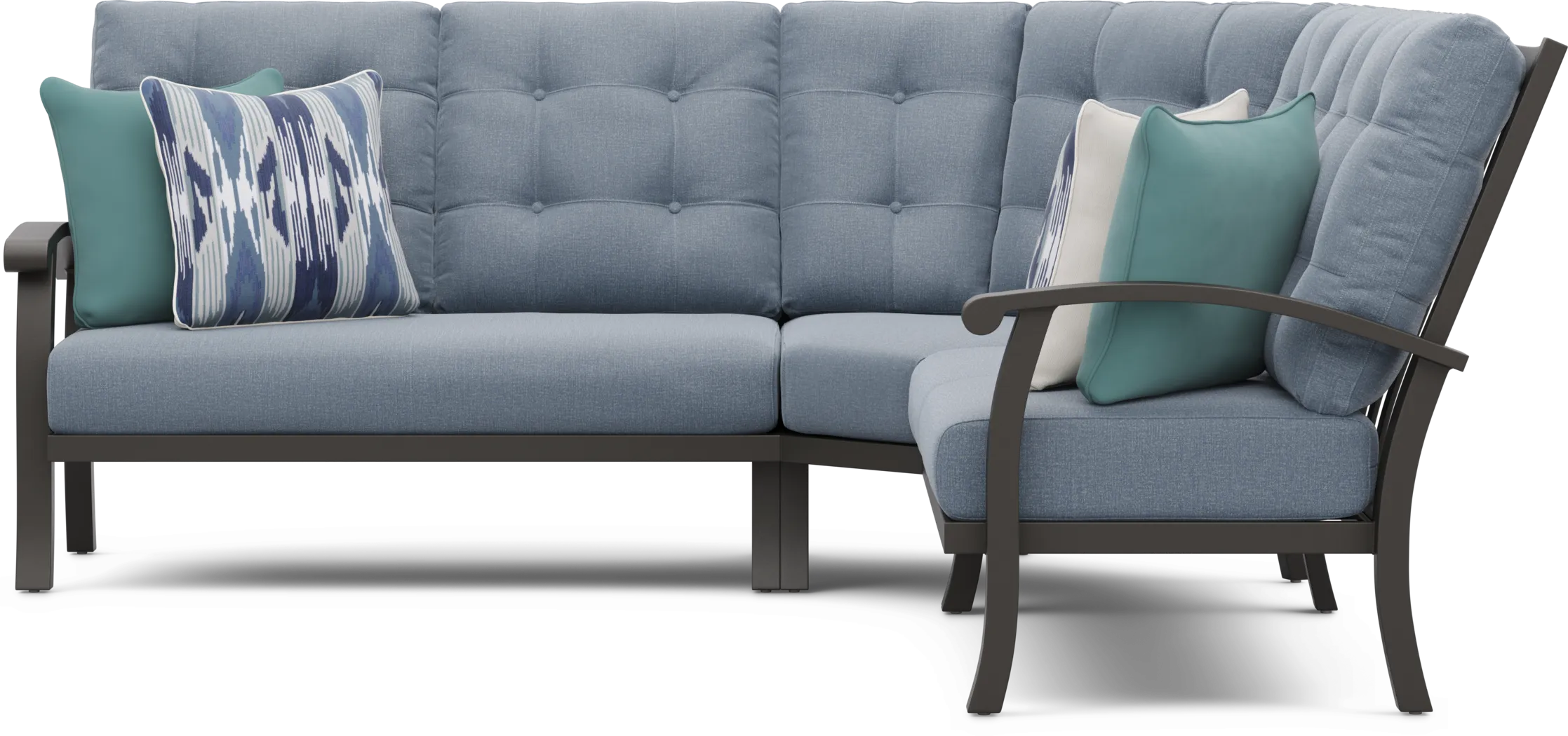 Lake Breeze Aged Bronze 3 Pc Outdoor Sectional with Blueberry Cushions - Thumbnail - Image 3