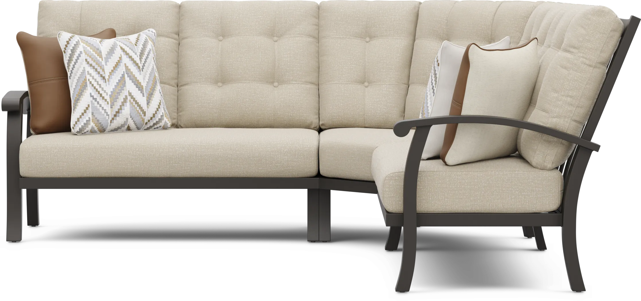 Lake Breeze Aged Bronze 3 Pc Outdoor Sectional with Hemp-Colored Cushions - Thumbnail - Image 3