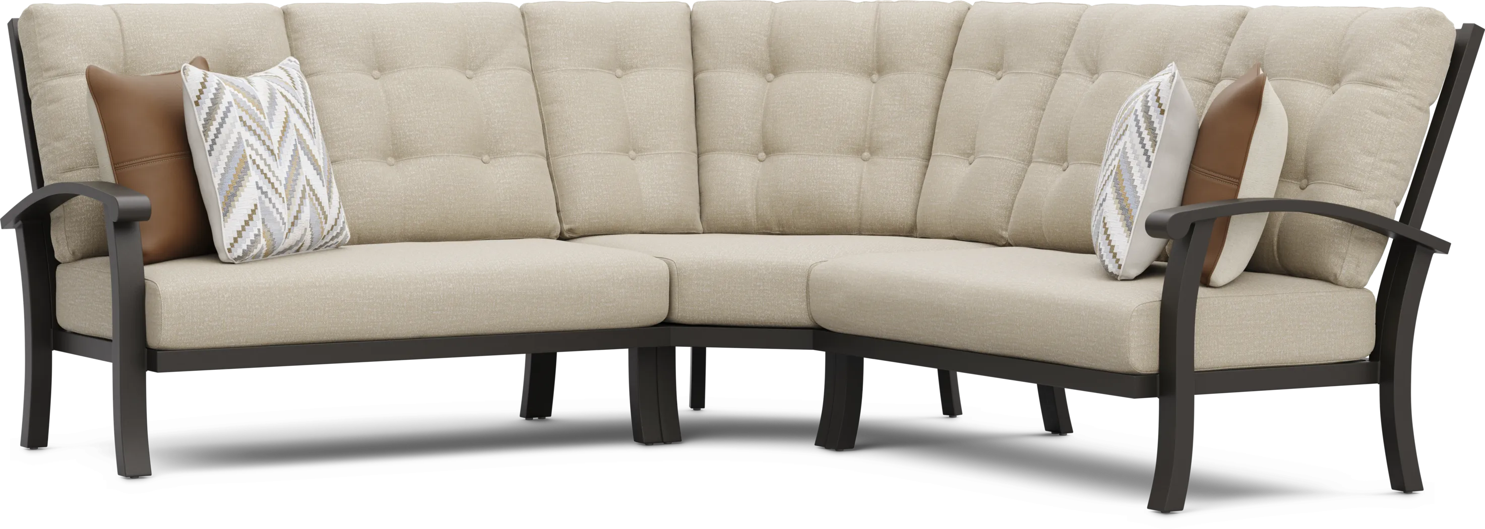 Lake Breeze Aged Bronze 3 Pc Outdoor Sectional with Hemp-Colored Cushions - Thumbnail - Image 1