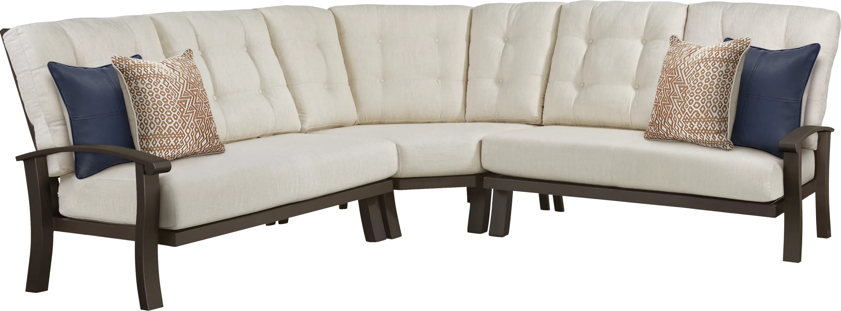 Lake Breeze Aged Bronze 3 Pc Outdoor Sectional with Parchment Cushions - Thumbnail - Image 1