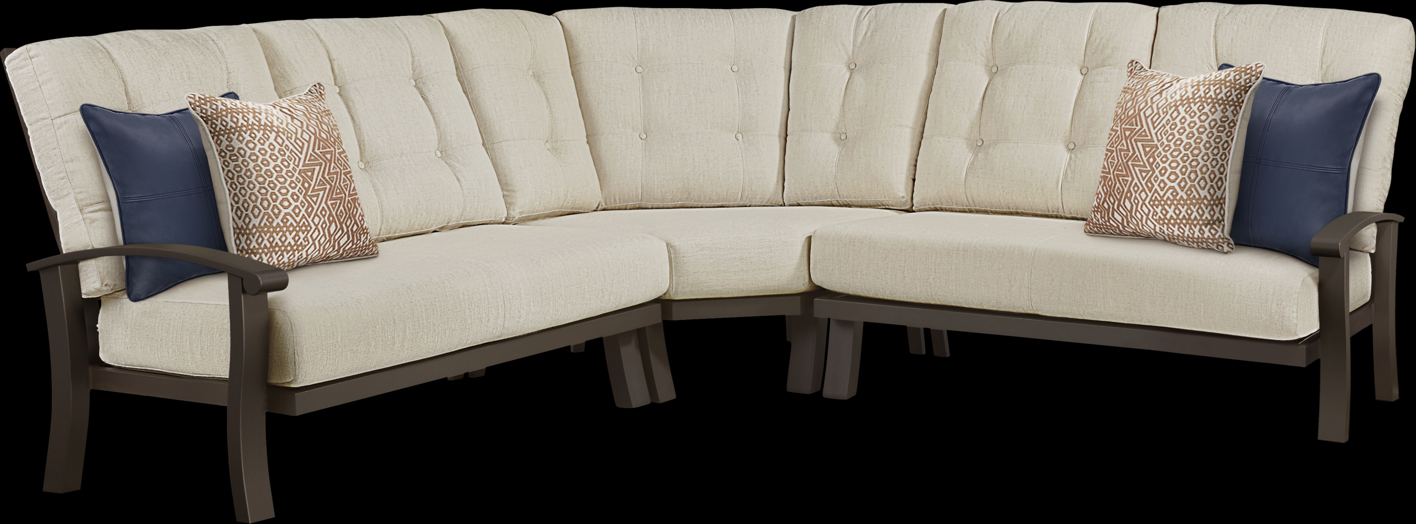 Lake Breeze Aged Bronze 3 Pc Outdoor Sectional with Wren Cushions - Thumbnail - Image 1