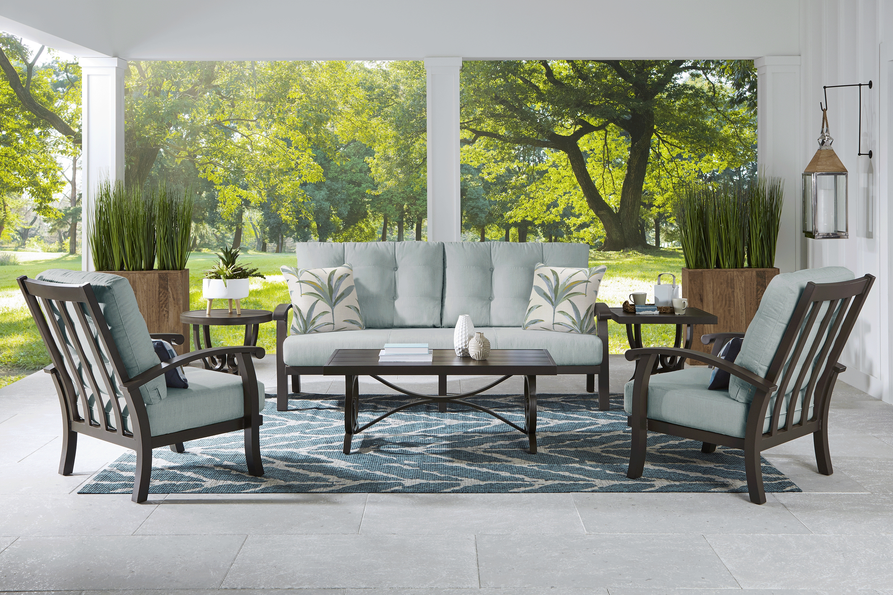 Lake Breeze Aged Bronze 4 Pc Outdoor Seating Set with Mist Cushions - Thumbnail - Image 1