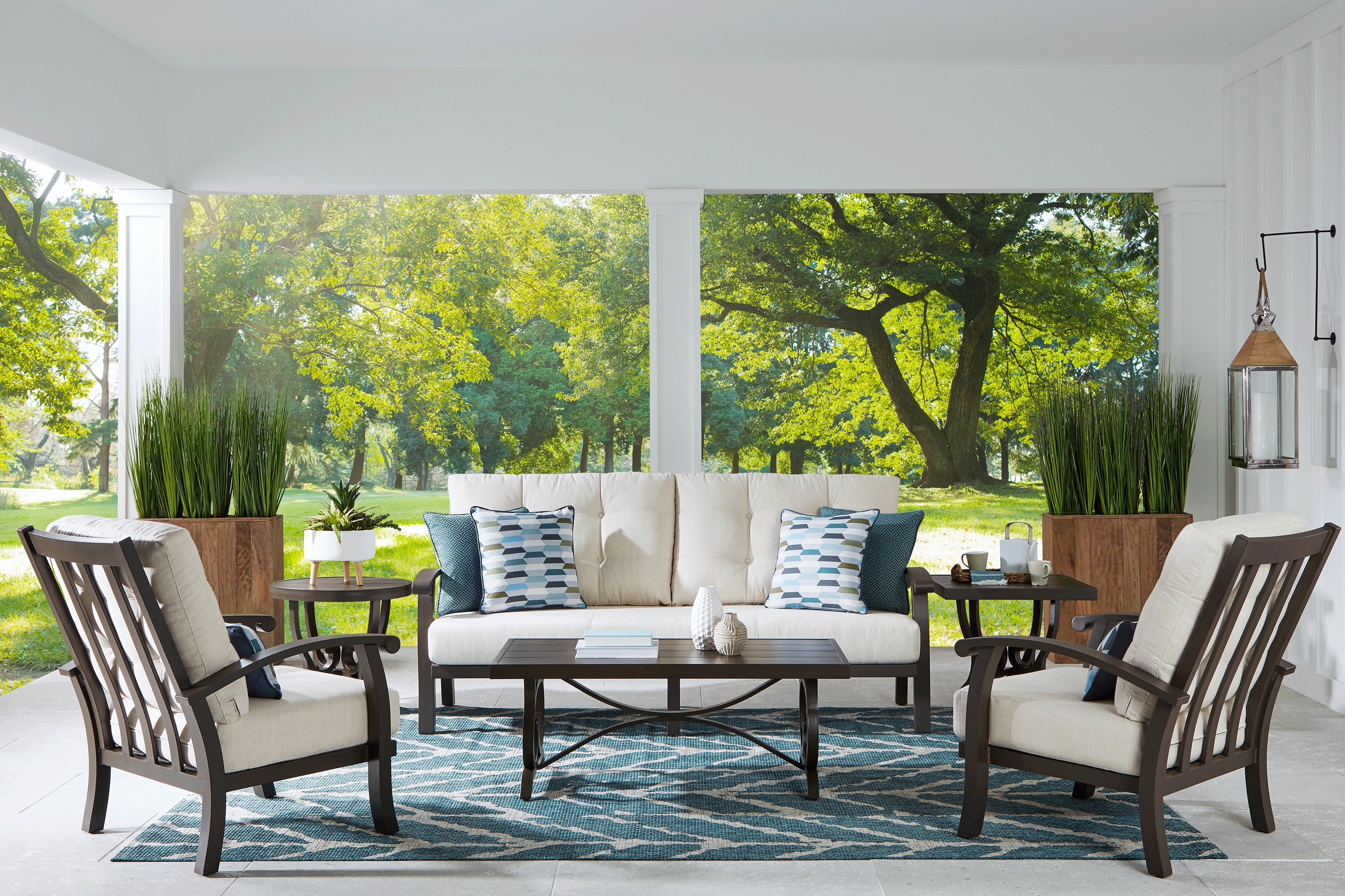 Lake Breeze Aged Bronze Outdoor Sofa with Parchment Cushions - Thumbnail - Image 2