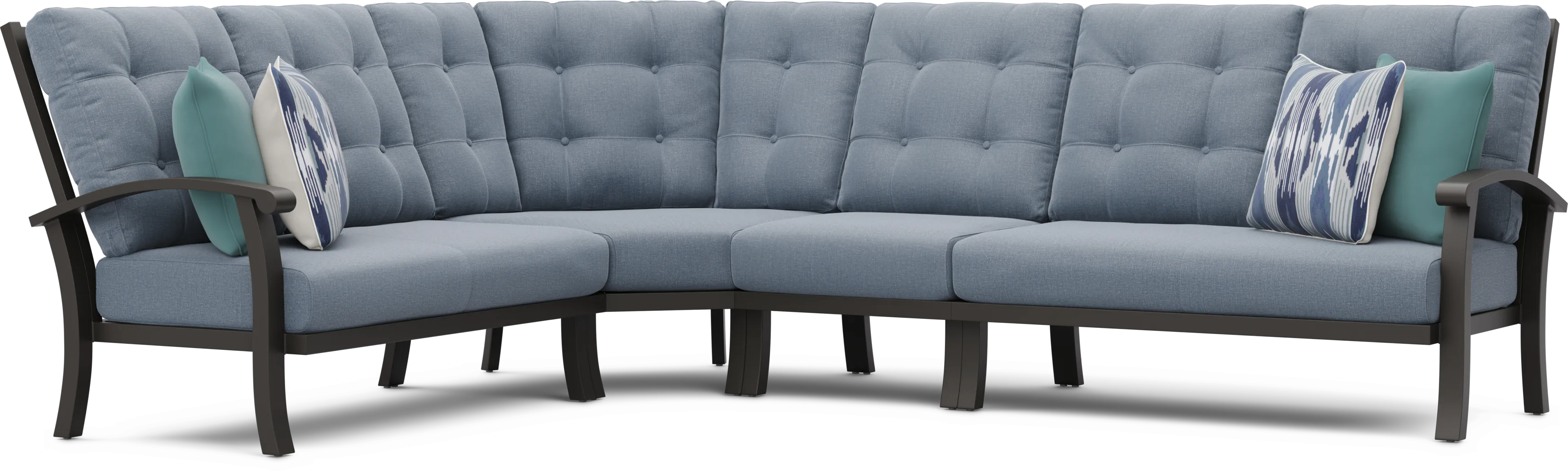 Lake Breeze Aged Bronze 4 Pc Outdoor Sectional with Blueberry Cushions - Thumbnail - Image 1