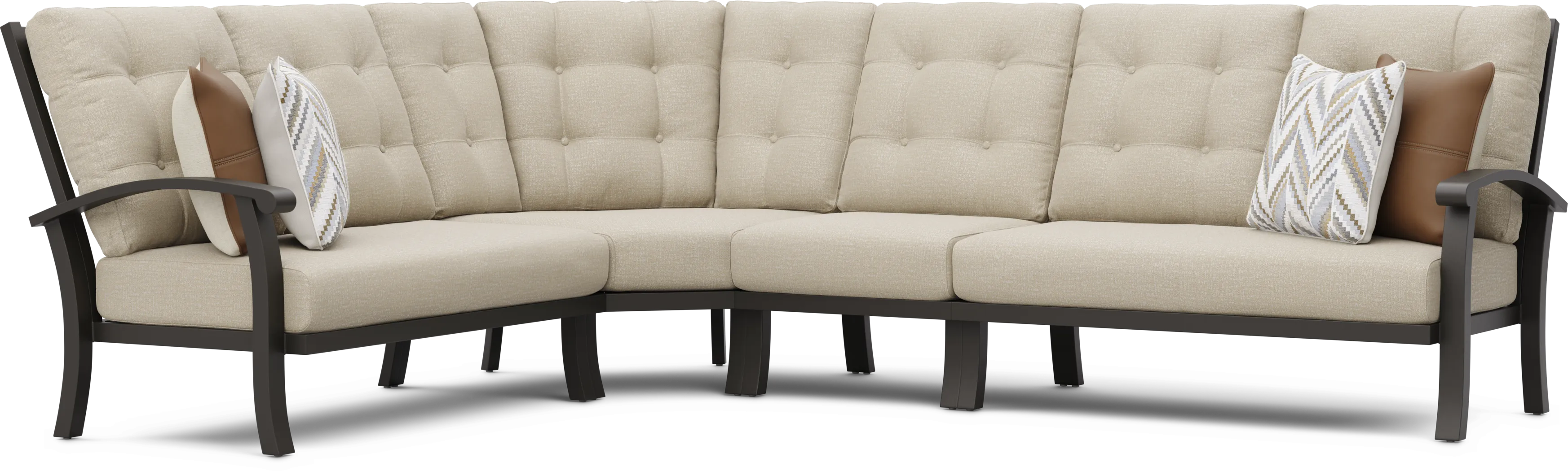 Lake Breeze Aged Bronze 4 Pc Outdoor Sectional with Hemp-Colored Cushions - Thumbnail - Image 1