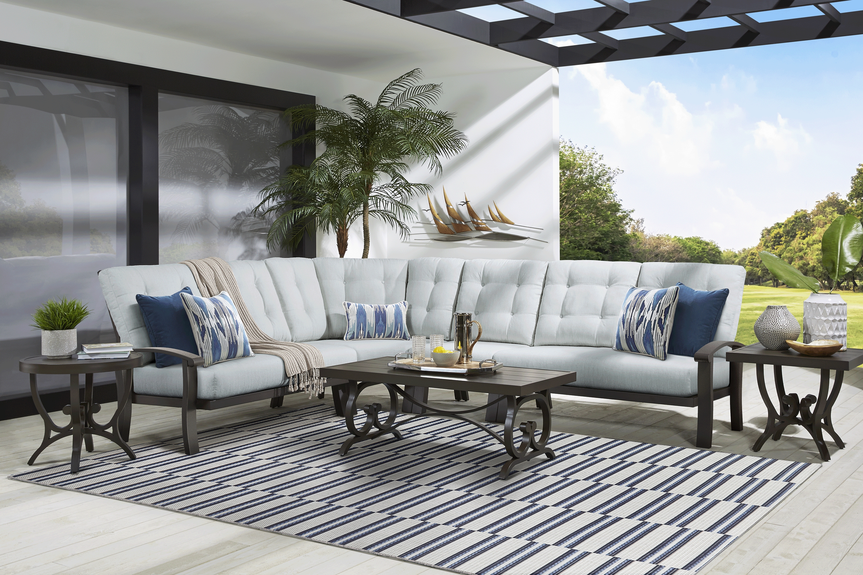 Lake Breeze Aged Bronze 4 Pc Outdoor Sectional with Mist Cushions - Thumbnail - Image 2