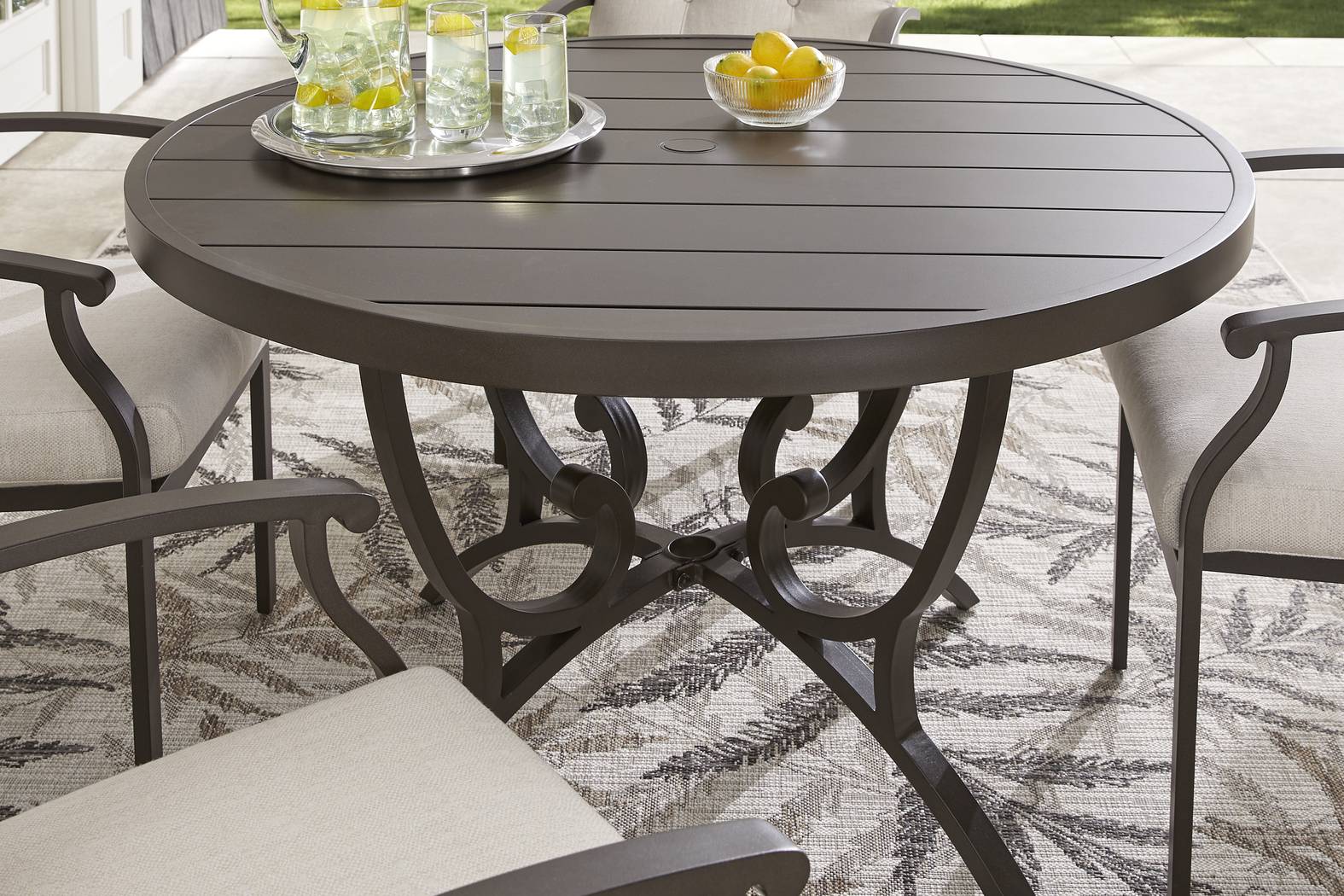 Lake Breeze Aged Bronze 5 Pc Round Outdoor Dining Set with Sling Chairs - Thumbnail - Image 3