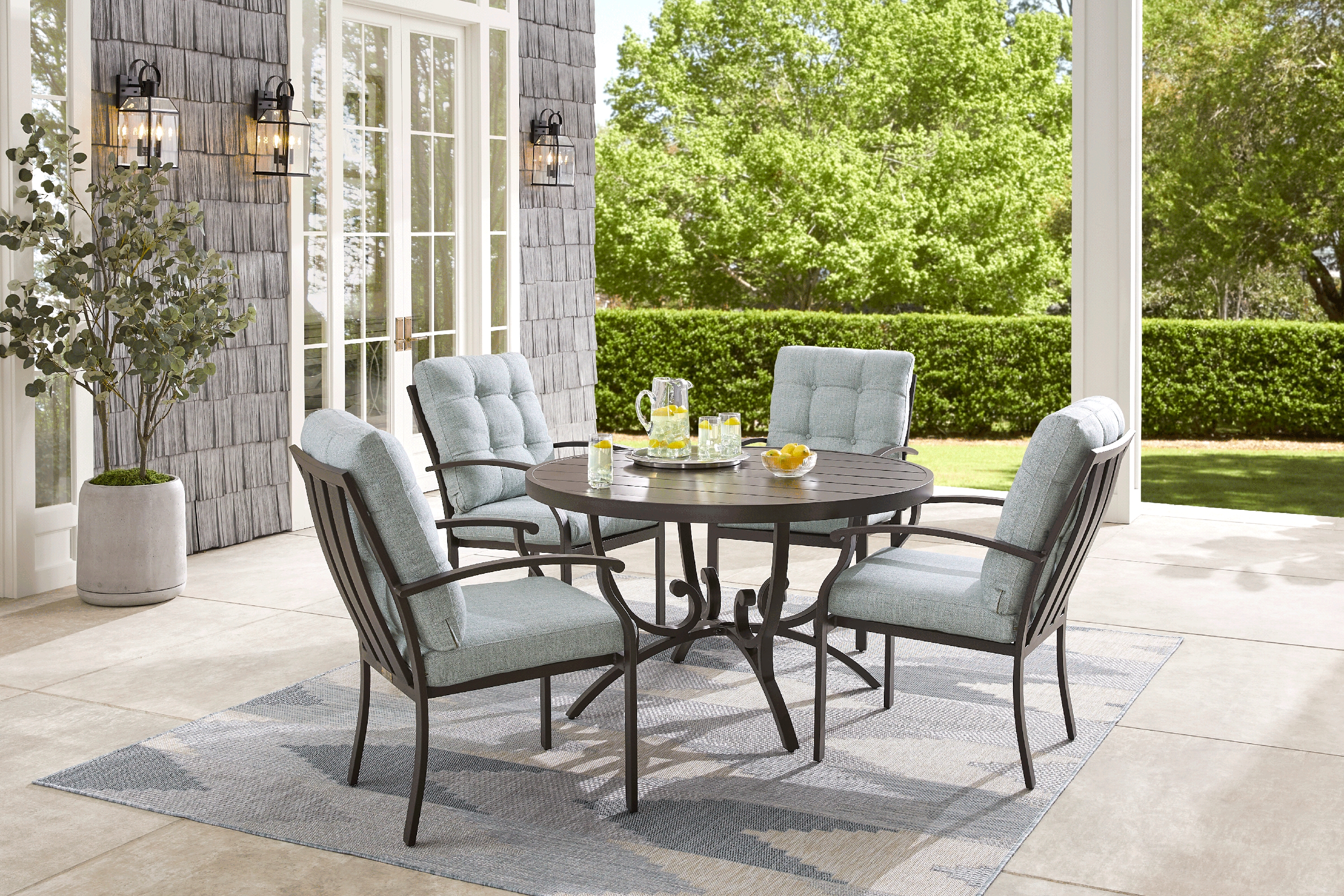Lake Breeze Aged Bronze 5 Pc Round Outdoor Dining Set with Mist Cushions - Thumbnail - Image 1