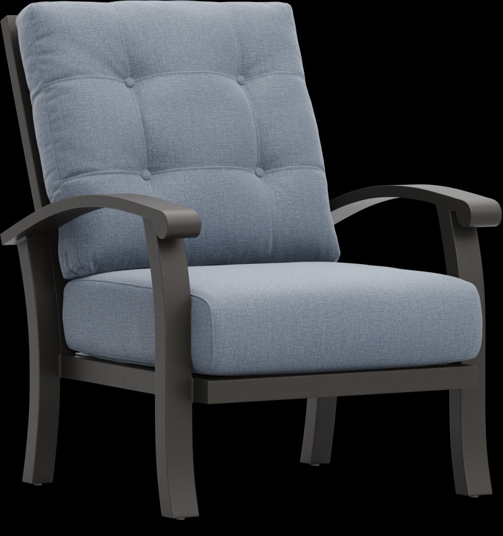 Lake Breeze Aged Bronze Outdoor Club Chair with Blueberry Cushions - Thumbnail - Image 1