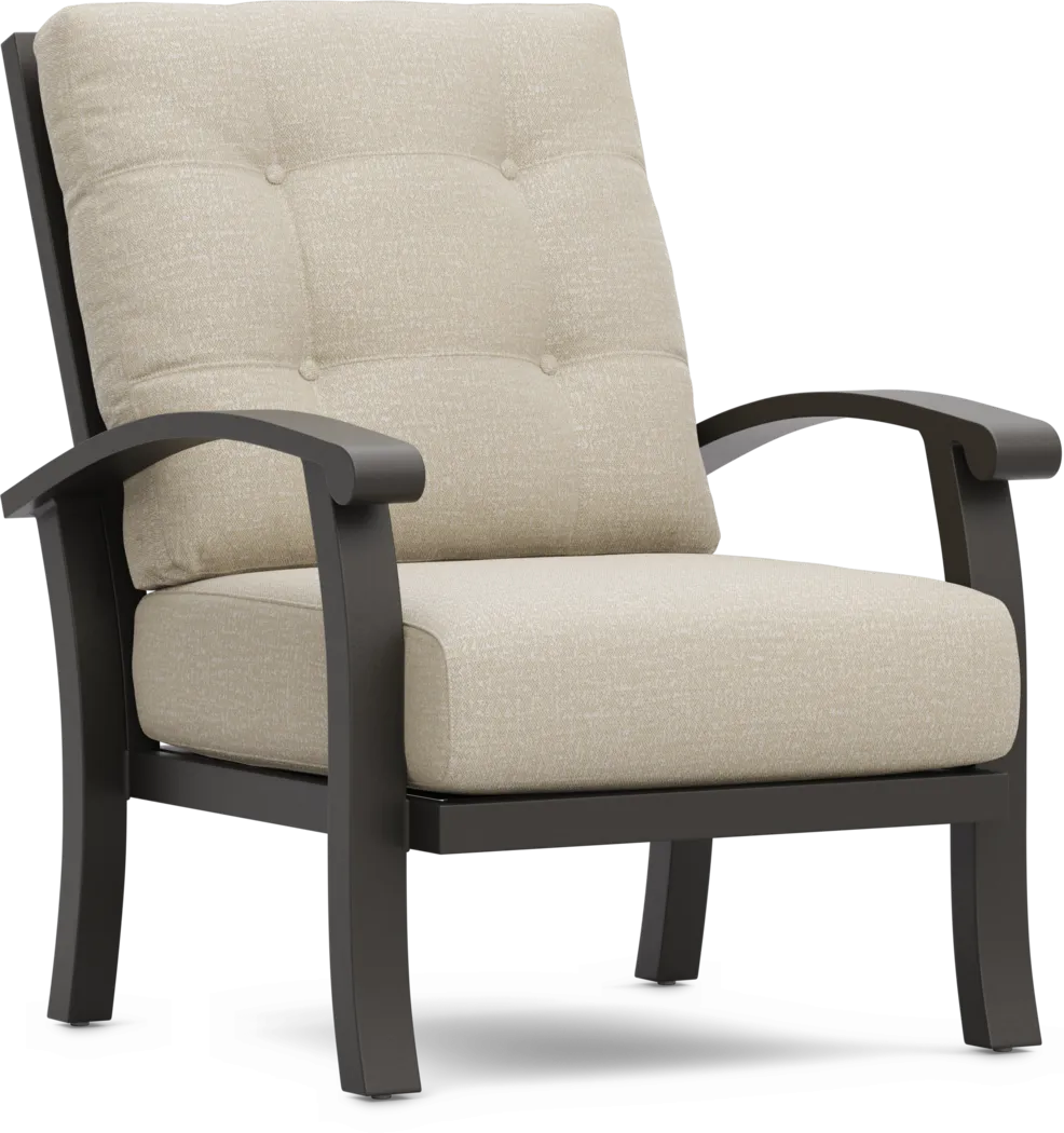 Lake Breeze Aged Bronze Outdoor Club Chair with Hemp-Colored Cushions - Thumbnail - Image 1