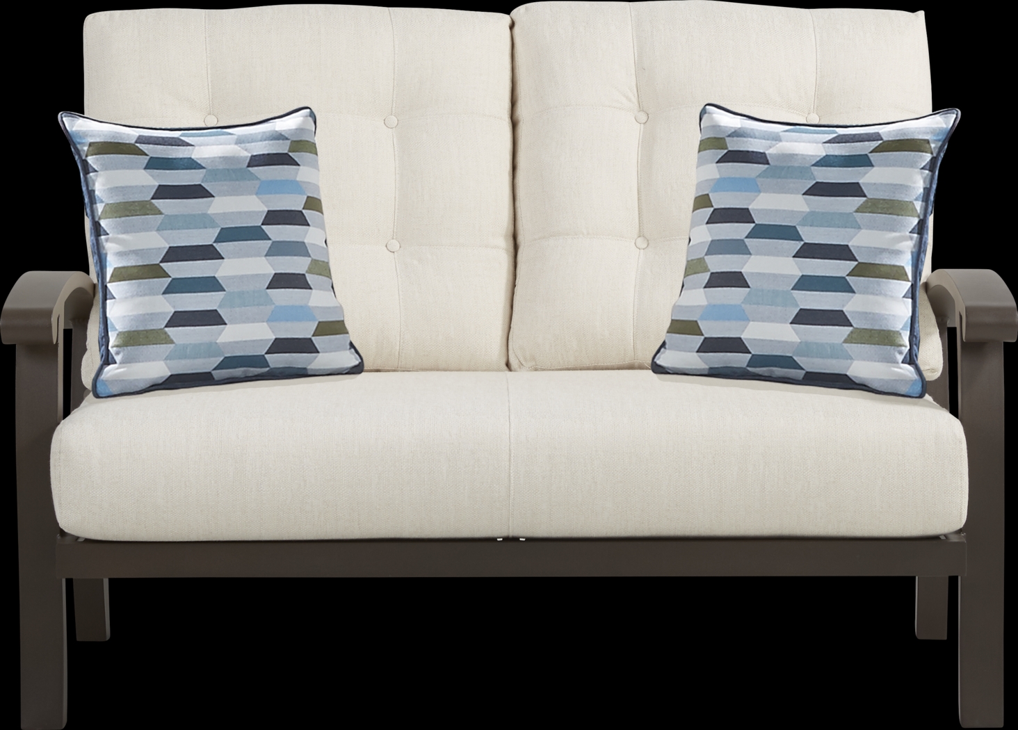 Lake Breeze Aged Bronze Outdoor Loveseat with Parchment Cushions - Thumbnail - Image 2