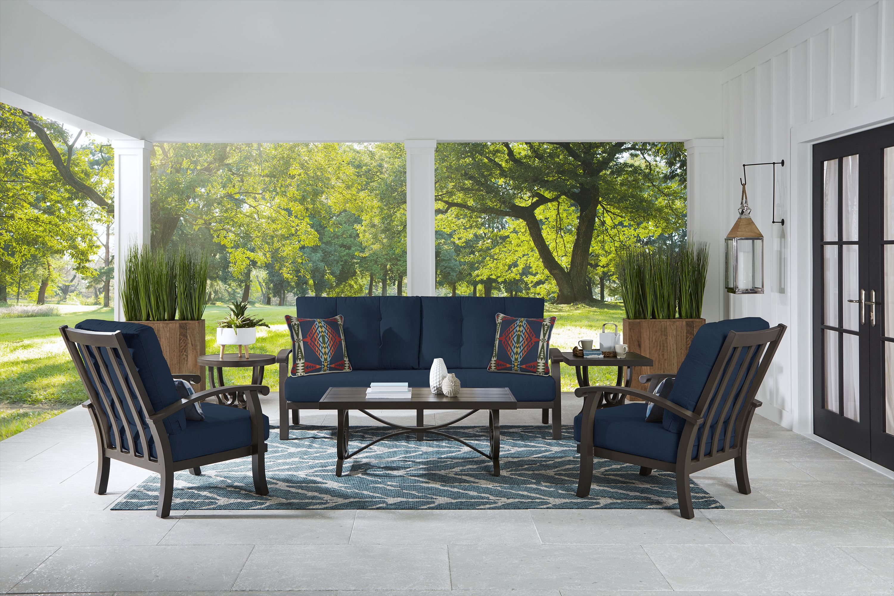 Lake Breeze Aged Bronze Outdoor 4 Pc Seating Set With Ink Cushions - Thumbnail - Image 1