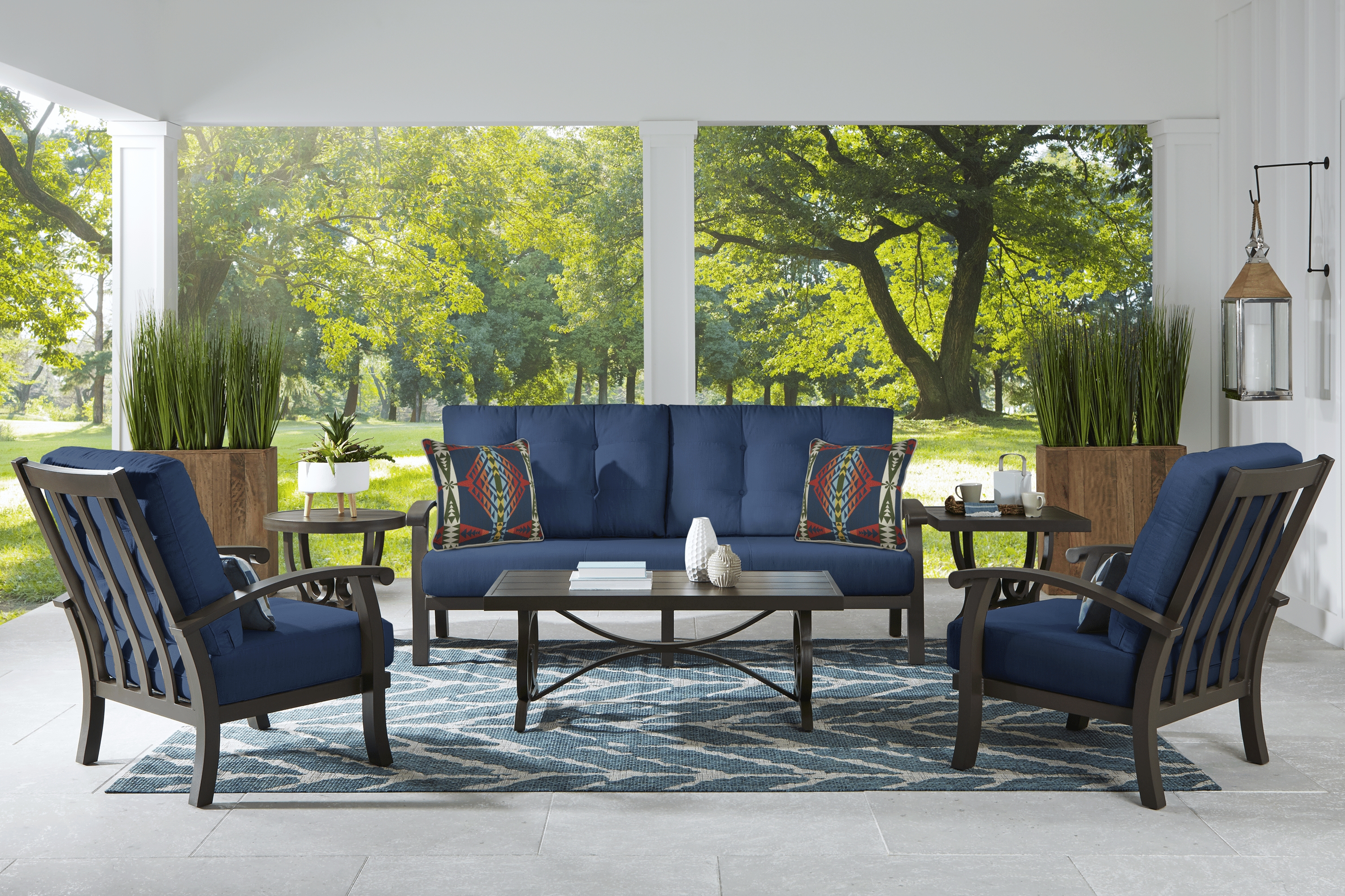 Lake Breeze Aged Bronze Outdoor Loveseat With Ink Cushions - Thumbnail - Image 2