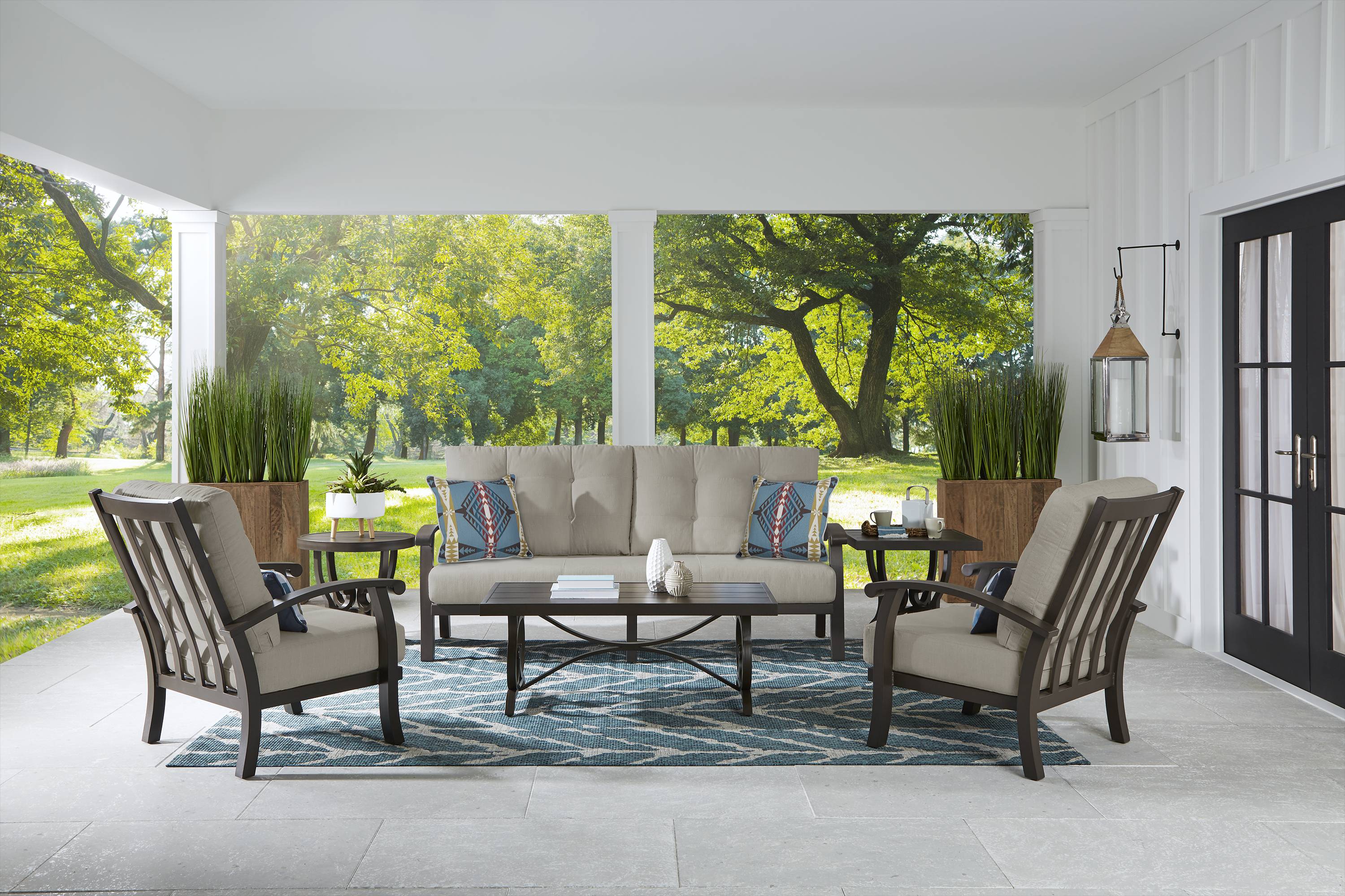 Lake Breeze Aged Bronze Outdoor Club Chair With Pebble Cushions - Thumbnail - Image 2