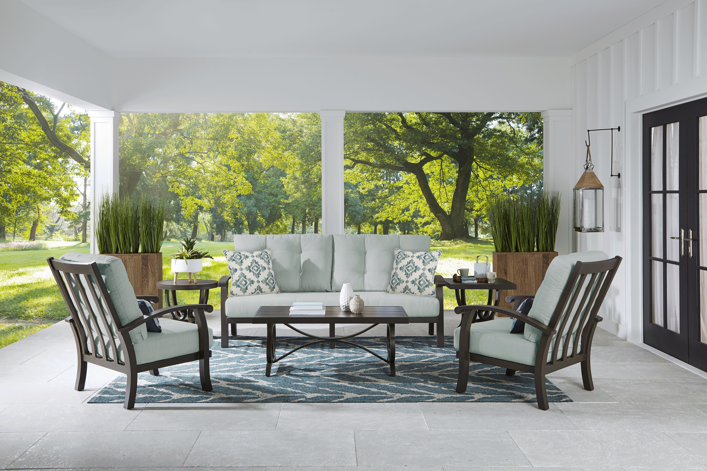 Lake Breeze Aged Bronze Outdoor 4 Pc Seating Set with Mist Cushions - Thumbnail - Image 1