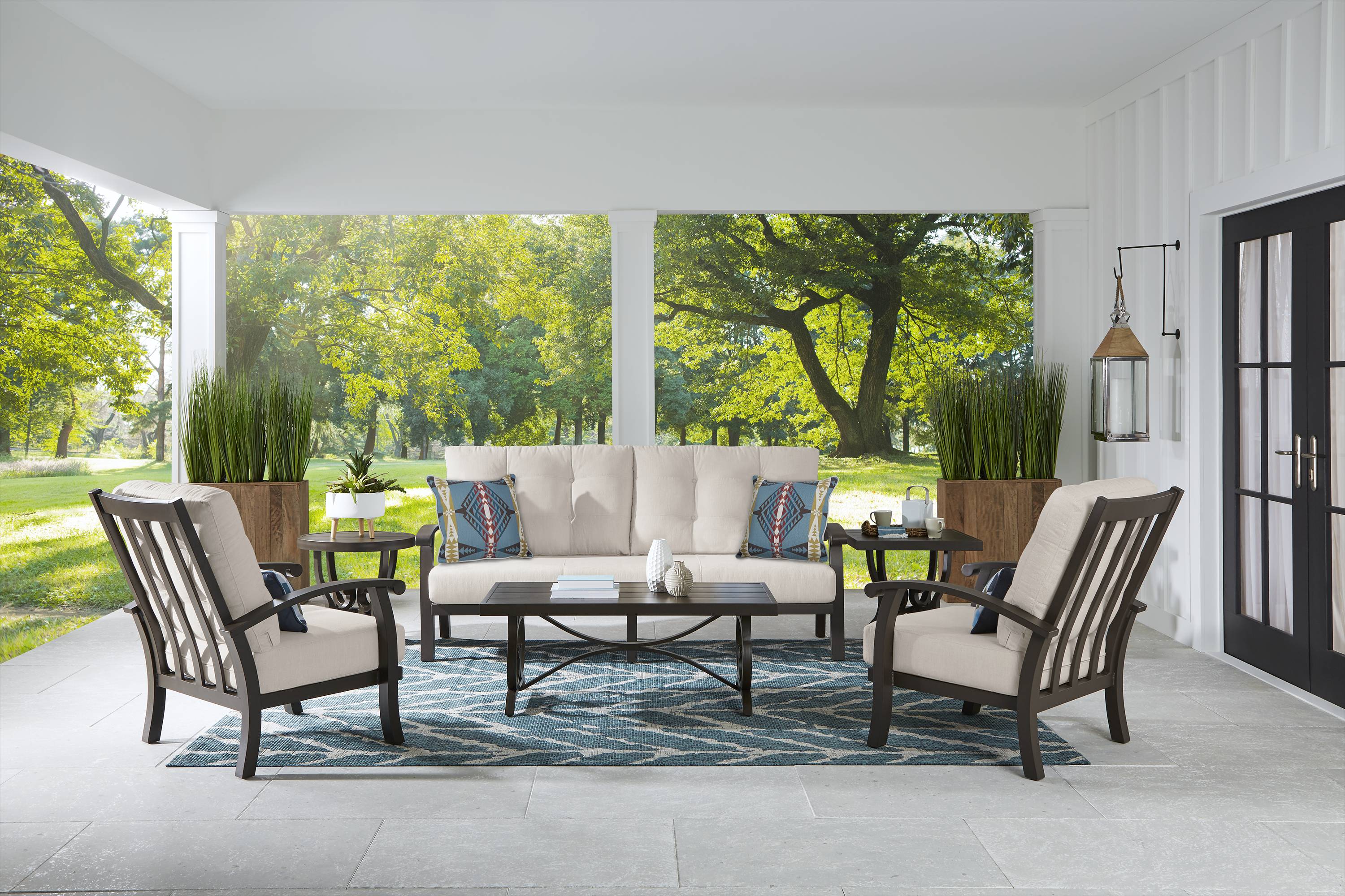 Lake Breeze Aged Bronze Outdoor 4 Pc Seating Set with Wren Cushions - Thumbnail - Image 1