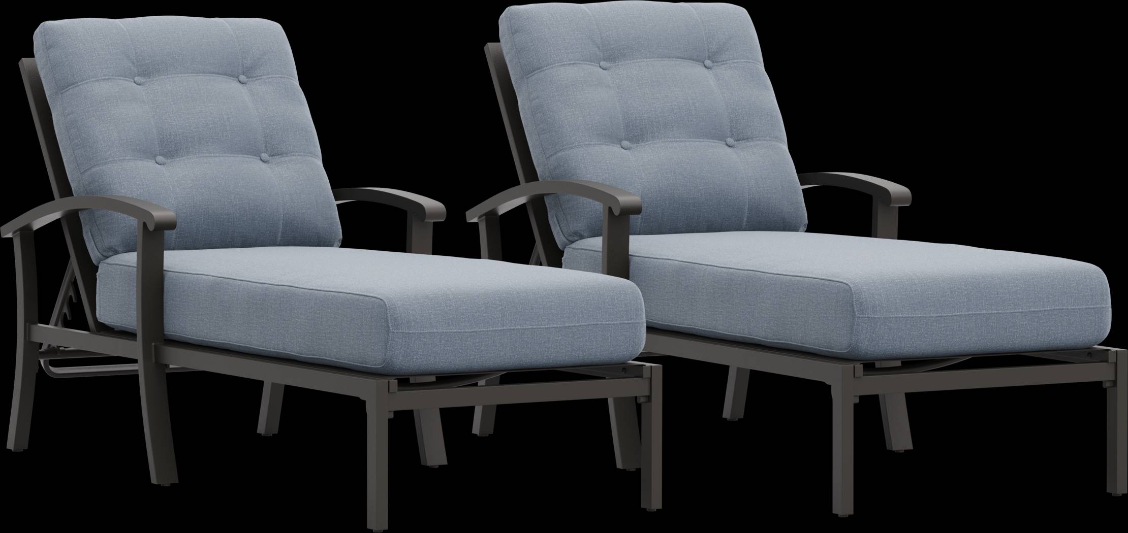 Lake Breeze Aged Bronze Outdoor Chaise with Blueberry Cushions, Set of 2 - Thumbnail - Image 1