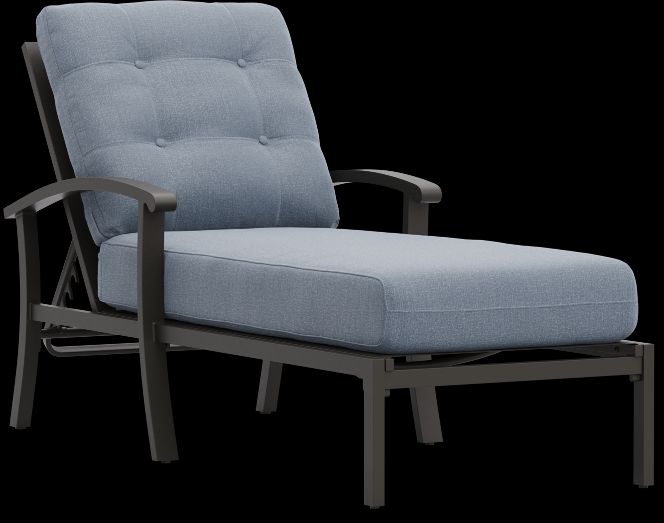 Lake Breeze Aged Bronze Outdoor Chaise with Blueberry Cushions - Thumbnail - Image 1