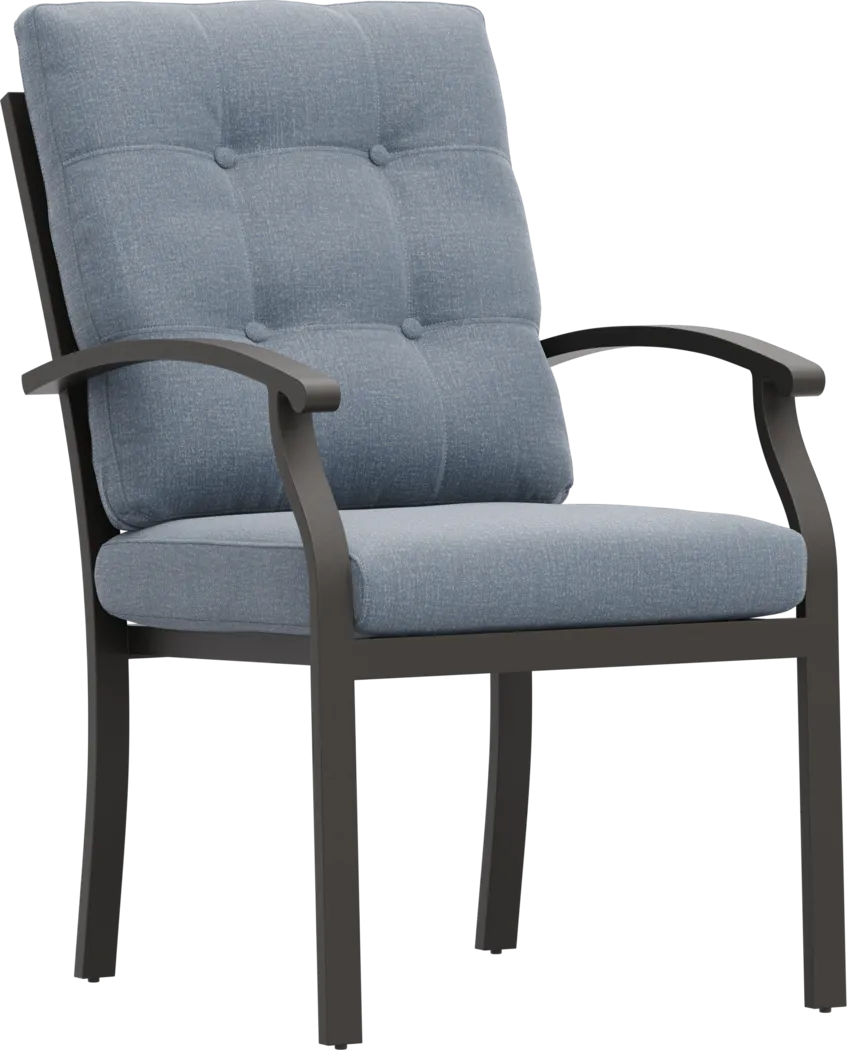 Lake Breeze Aged Bronze Outdoor Dining Chair with Blueberry Cushions - Thumbnail - Image 1