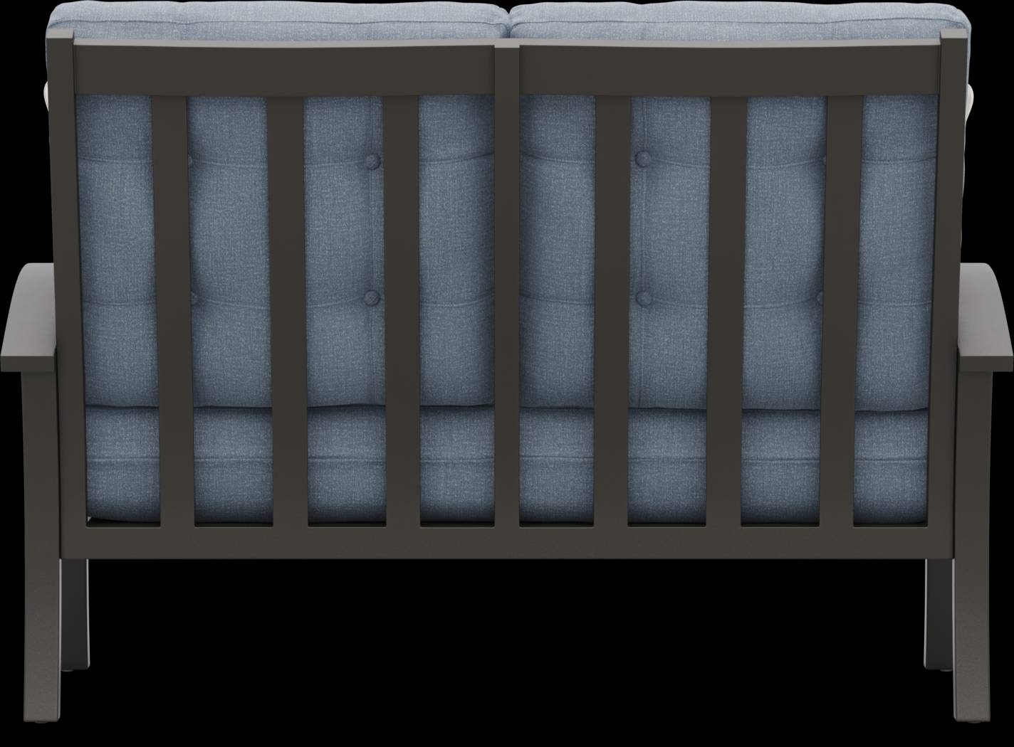 Lake Breeze Aged Bronze Outdoor Loveseat with Blueberry Cushions - Thumbnail - Image 3