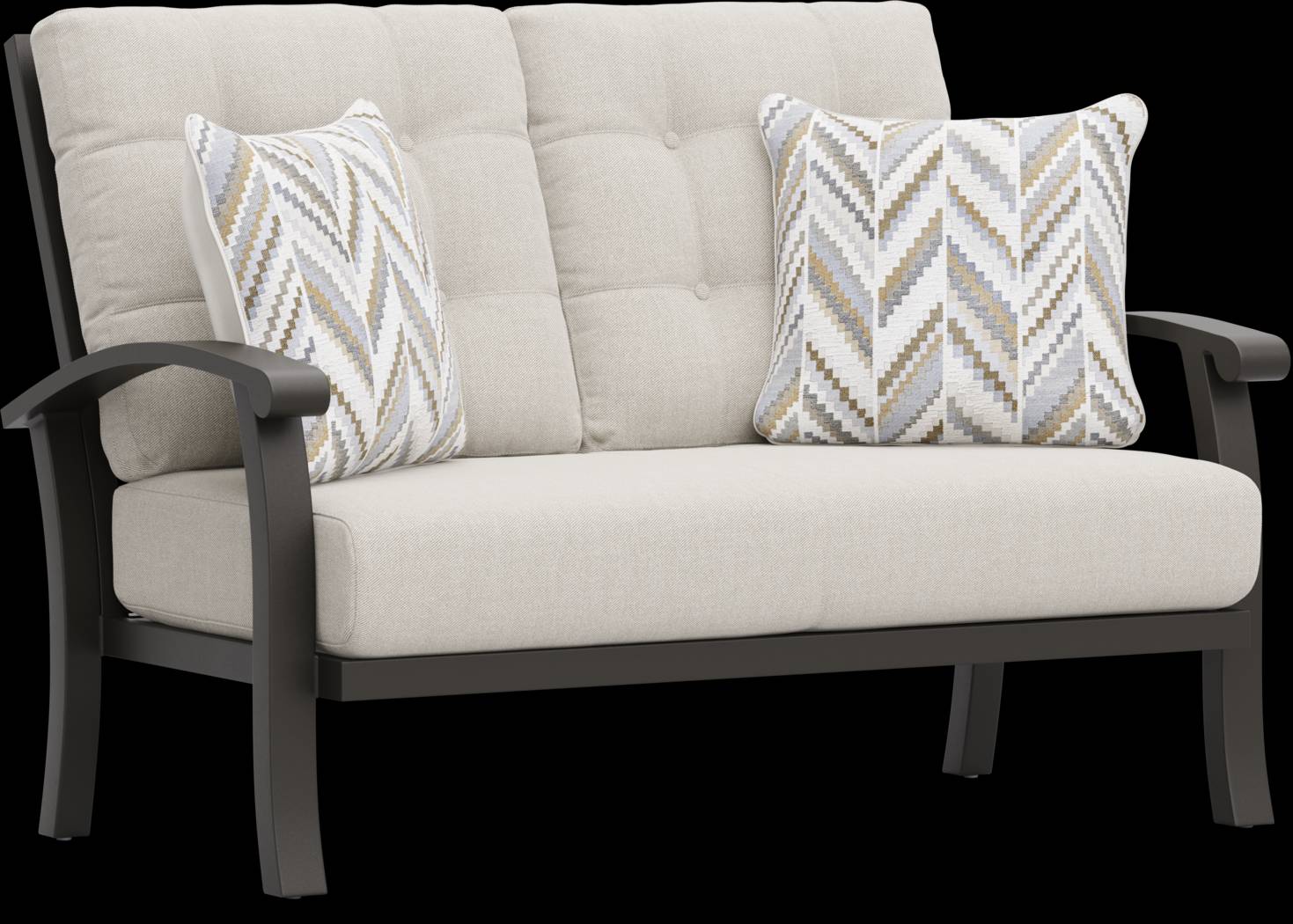 Lake Breeze Aged Bronze Outdoor Loveseat with Desert Cushions - Thumbnail - Image 2