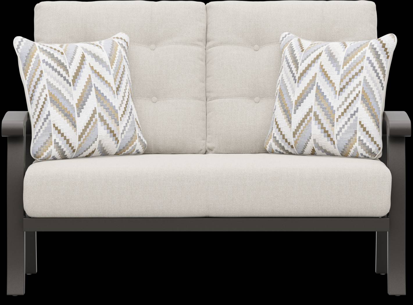 Lake Breeze Aged Bronze Outdoor Loveseat with Desert Cushions - Thumbnail - Image 1