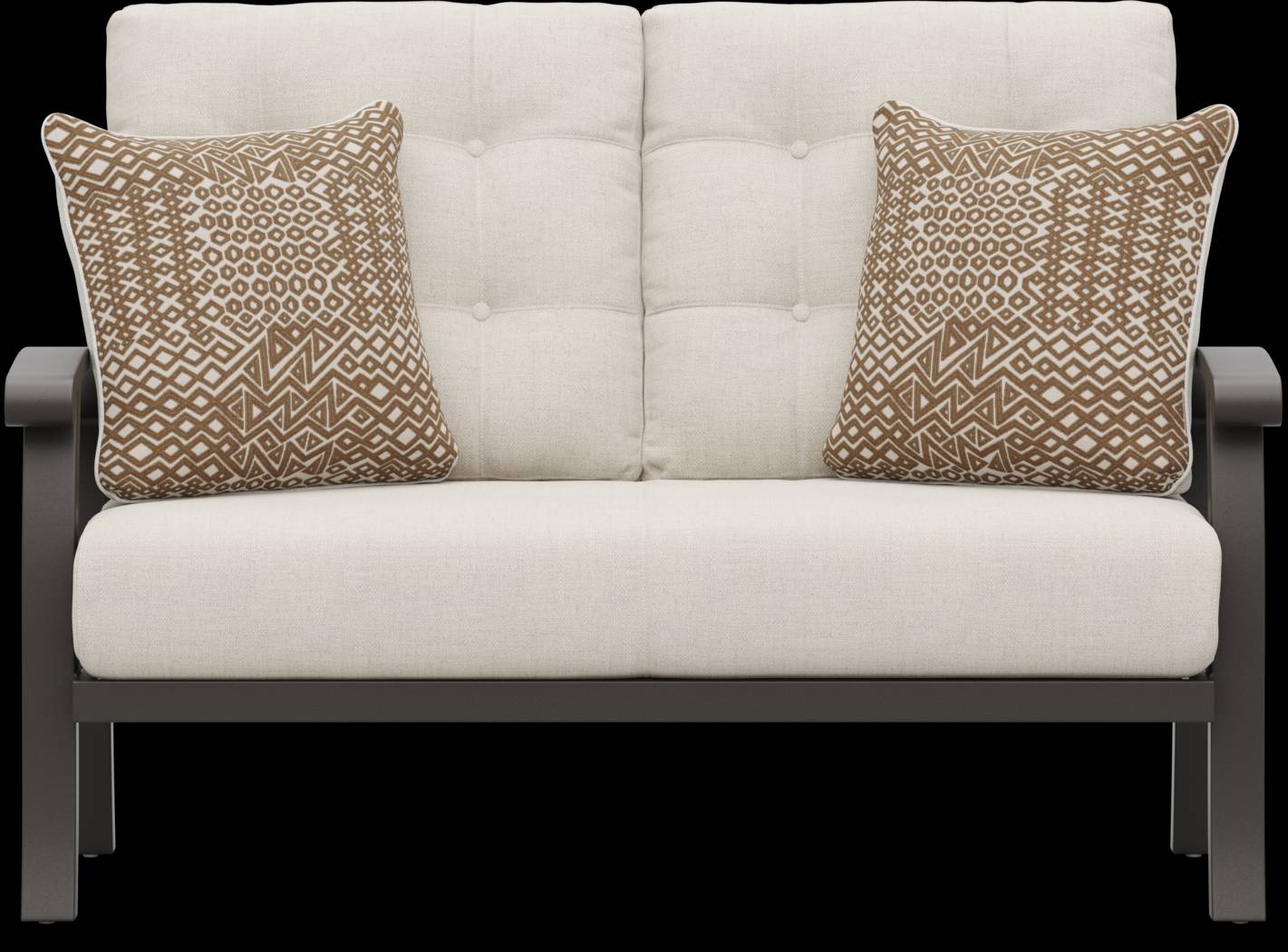 Lake Breeze Aged Bronze Outdoor Loveseat with Parchment Cushions - Thumbnail - Image 1