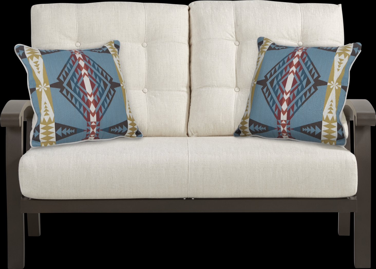 Lake Breeze Aged Bronze Outdoor Loveseat With Parchment Cushions - Thumbnail - Image 1