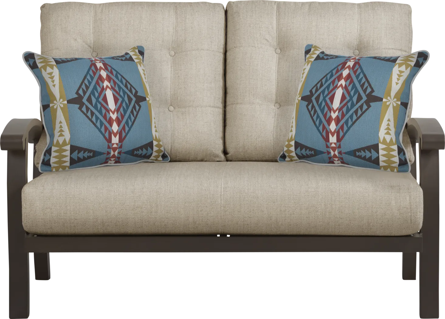 Lake Breeze Aged Bronze Outdoor Loveseat With Pebble Cushions - Thumbnail - Image 1