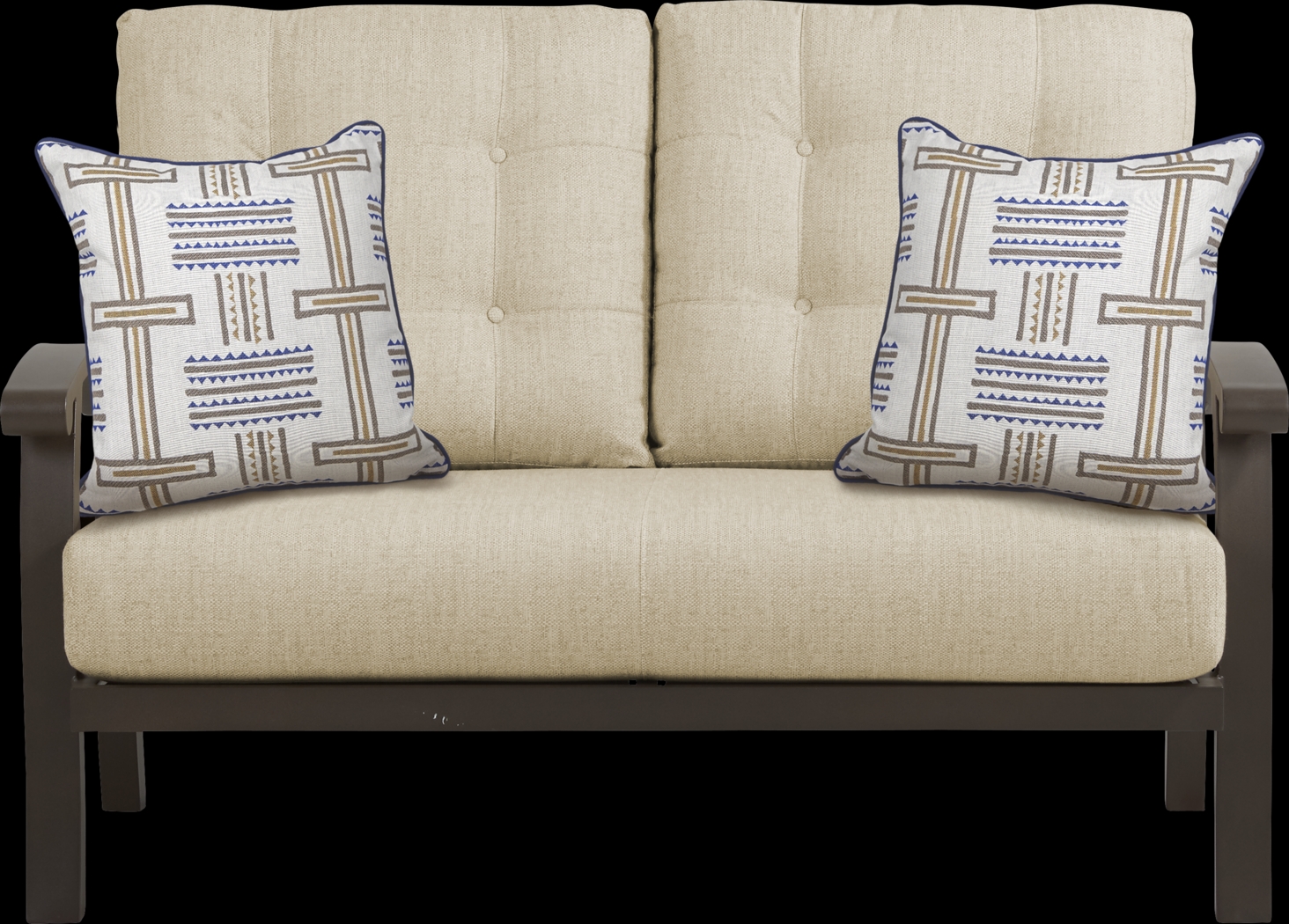 Lake Breeze Aged Bronze Outdoor Loveseat with Straw Cushions - Thumbnail - Image 2