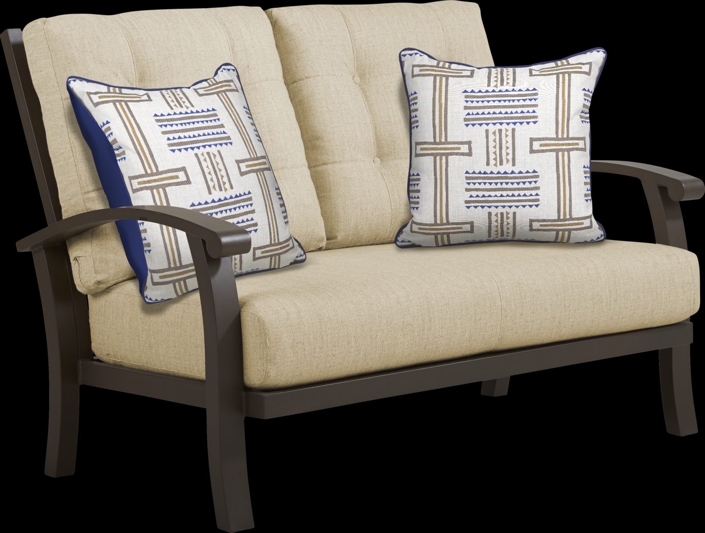 Lake Breeze Aged Bronze Outdoor Loveseat with Straw Cushions - Thumbnail - Image 1