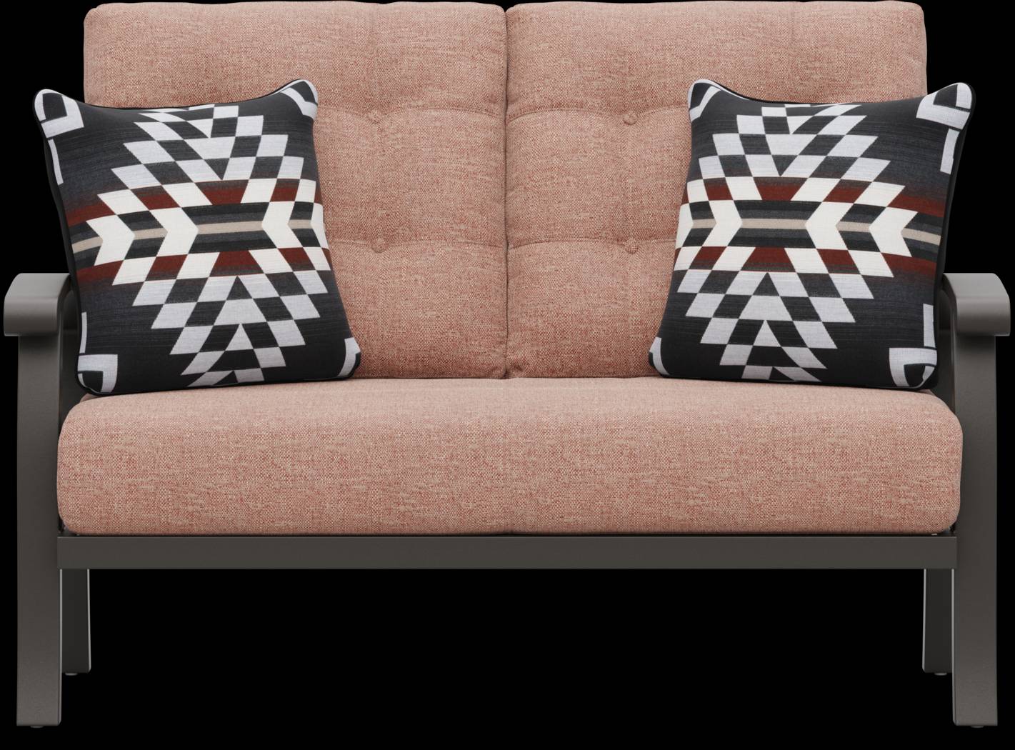 Lake Breeze Aged Bronze Outdoor Loveseat with Terracotta Cushions - Thumbnail - Image 1