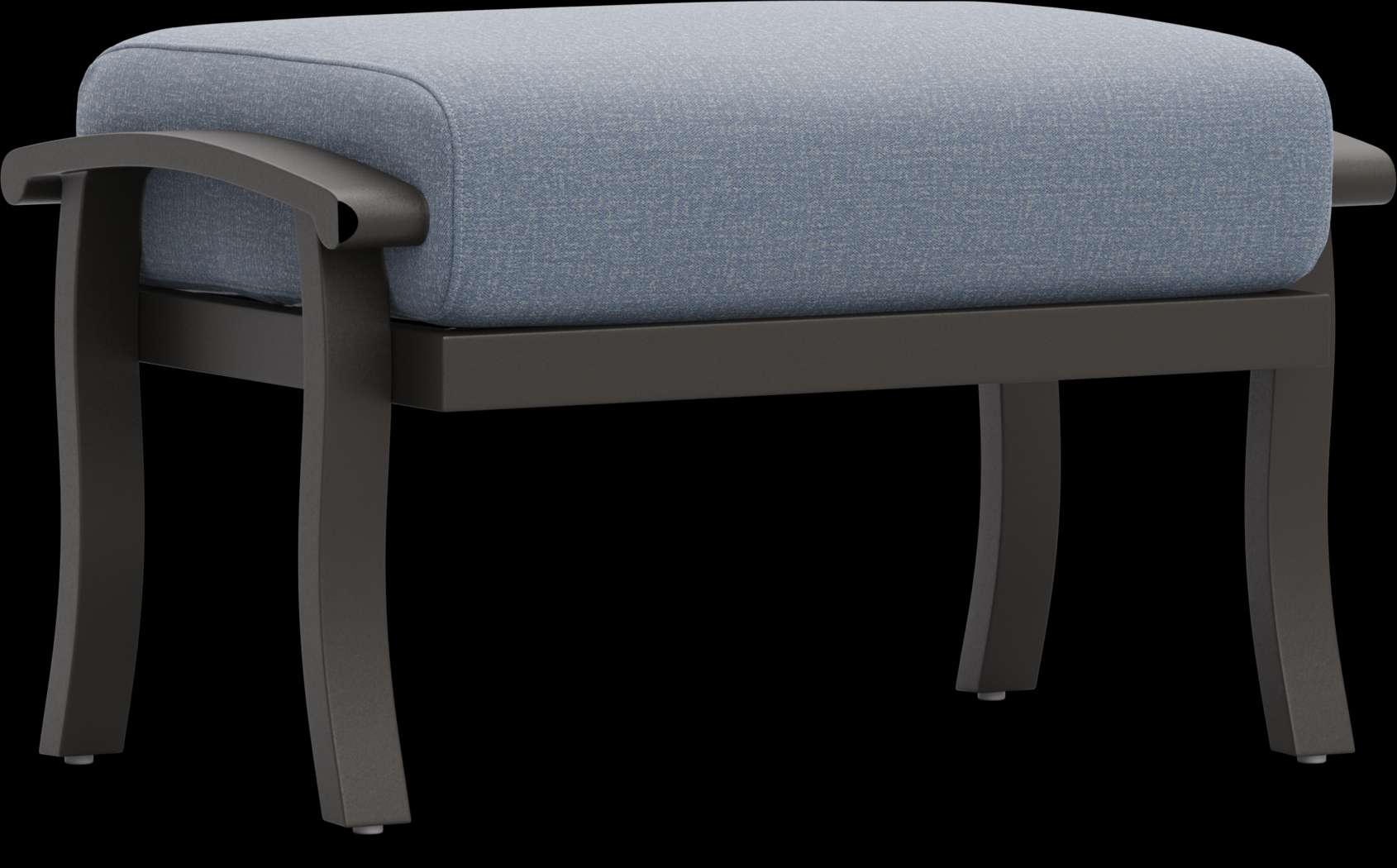 Lake Breeze Aged Bronze Outdoor Ottoman with Blueberry Cushion - Thumbnail - Image 1